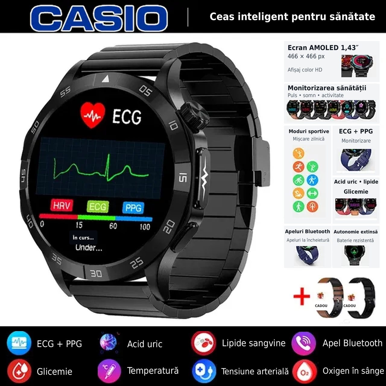 ⌚️⌚️CASIO AI zdravotní chytré hodinky 2026 ⌚️✨ – neinvazivní měření glukózy, EKG a PPG, komplexní monitoring zdraví