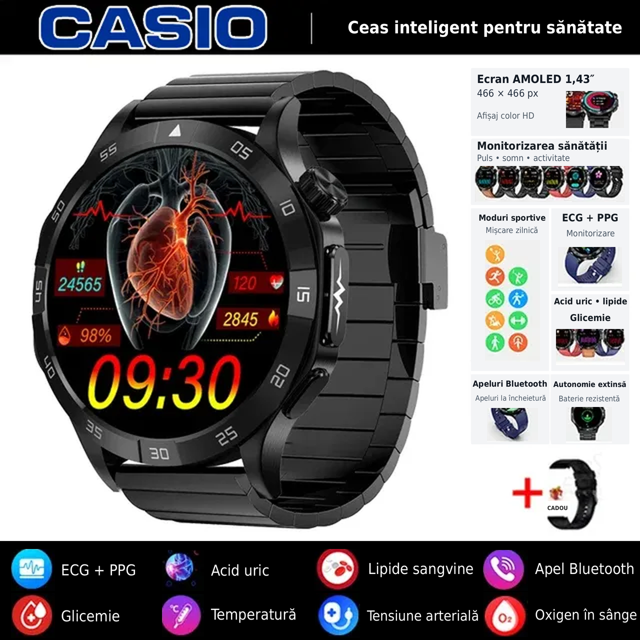 ⌚️⌚️CASIO AI zdravotní chytré hodinky 2026 ⌚️✨ – neinvazivní měření glukózy, EKG a PPG, komplexní monitoring zdraví