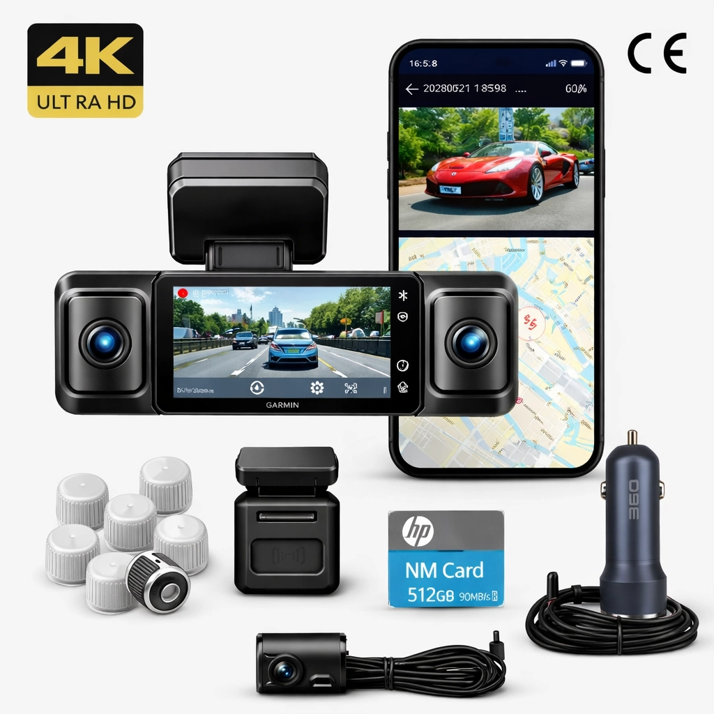 Cameră auto Garmin G980 cu control vocal și inteligență artificială, patru camere, vedere panoramică la 360°, vedere nocturnă 4K Ultra HD și urmărire GPS