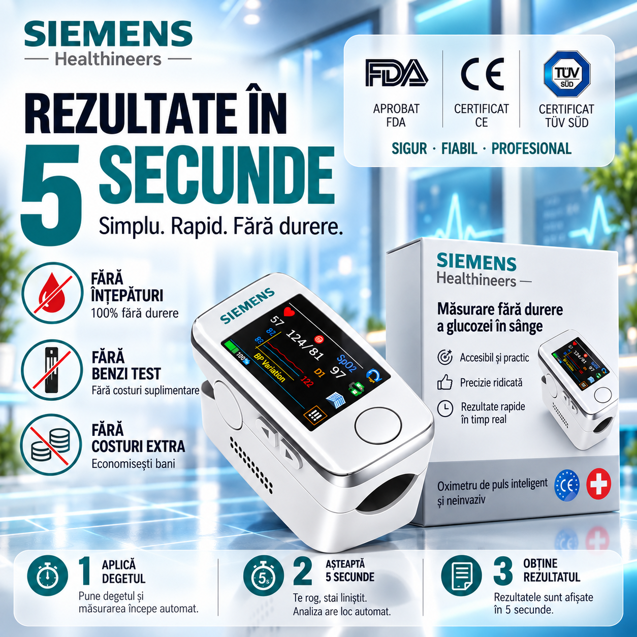 😍Glucometru multifuncțional non-invaziv Siemens (garanție 10 ani) (măsurare precisă în 5 secunde)😍