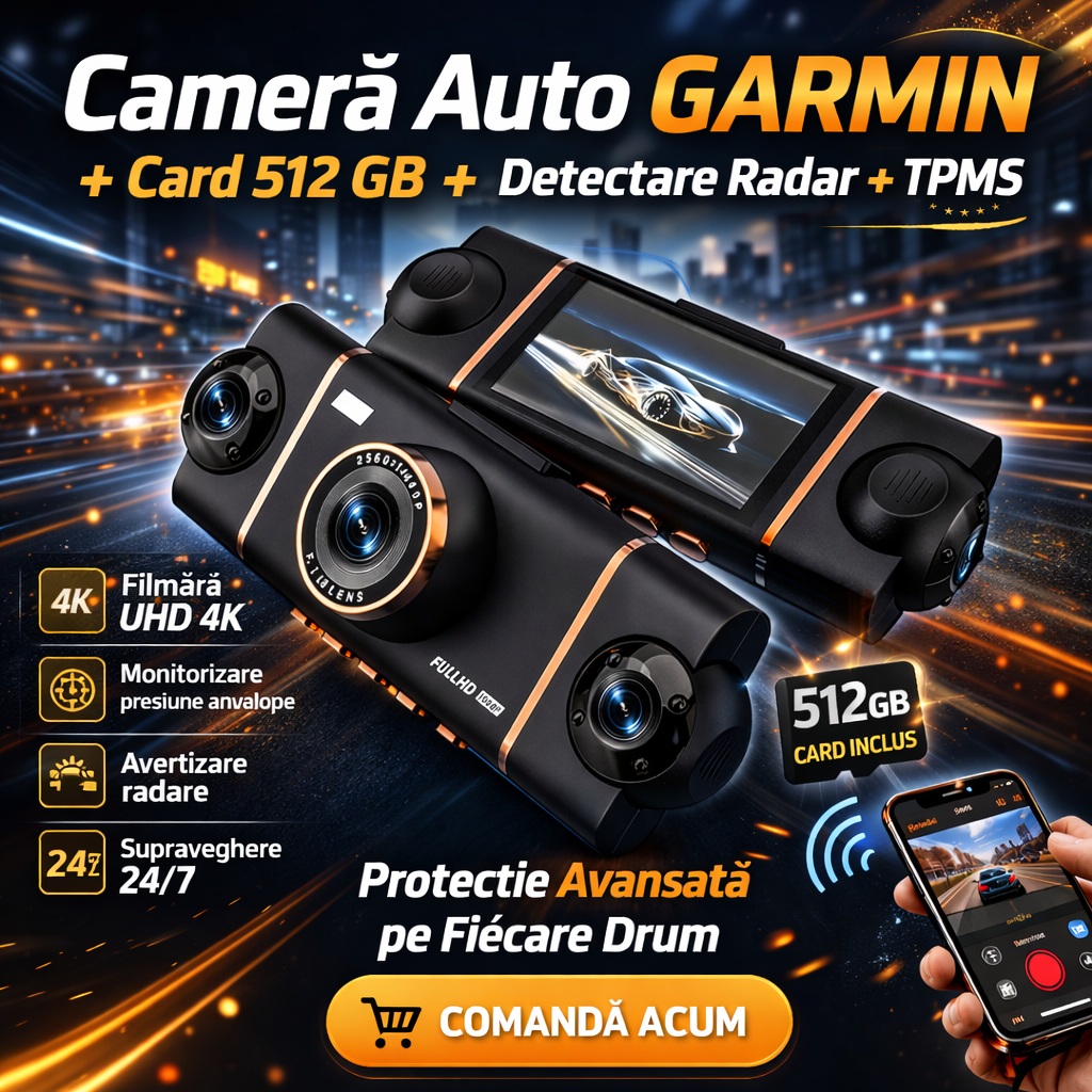 Cameră auto cu 4 camere – acoperire completă la 360°, înregistrare clară ziua și noaptea, 4K Ultra HD