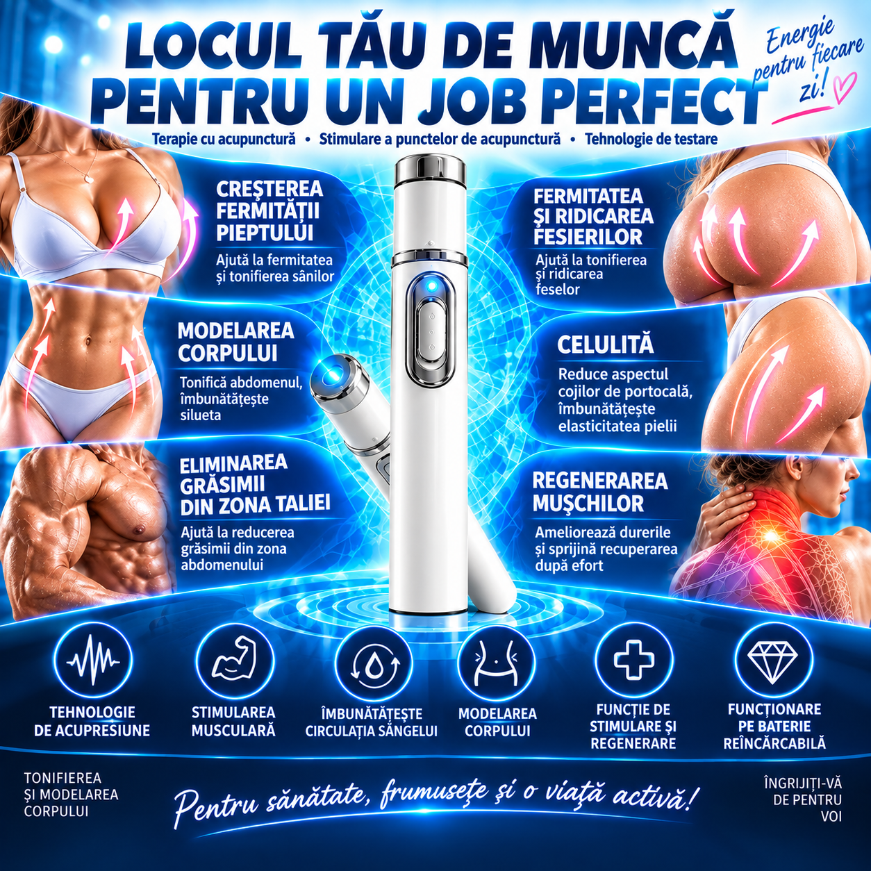 🔥Sistem de remodelare corporală cu unde de șoc ultrasonice (Ultrasonic Shock Wave Body Remodeling System™) – Crește volumul sânilor și ridică fesele. Stimulează creșterea musculară. Îmbunătățește circulația sanguină. Ameliorează durerea.