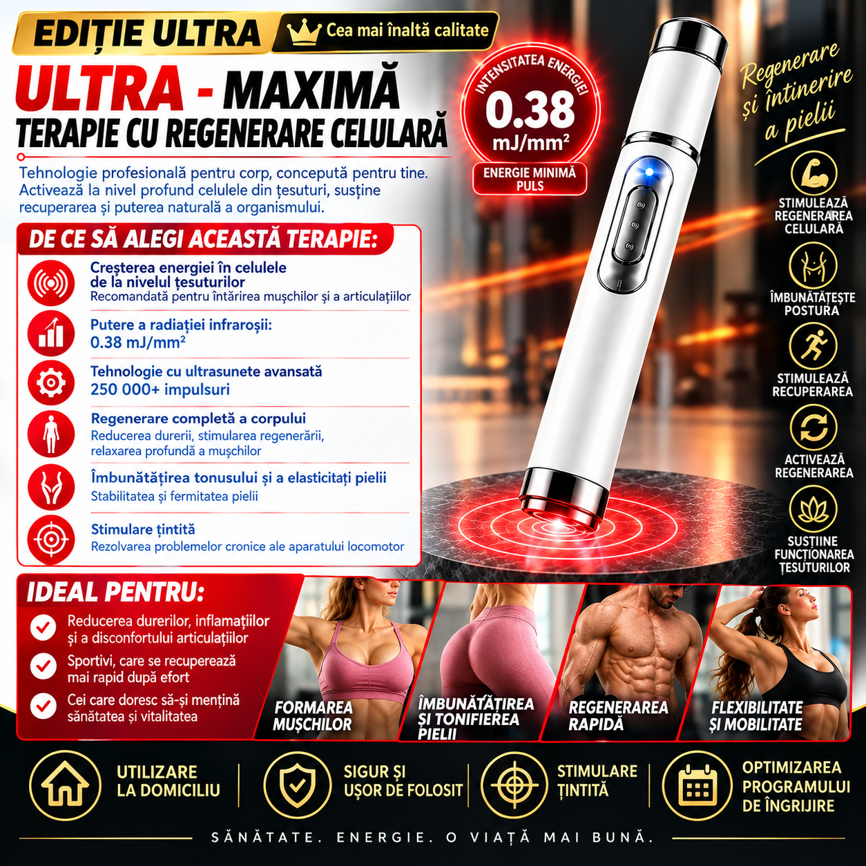 🔥Sistem de remodelare corporală cu unde de șoc ultrasonice (Ultrasonic Shock Wave Body Remodeling System™) – Crește volumul sânilor și ridică fesele. Stimulează creșterea musculară. Îmbunătățește circulația sanguină. Ameliorează durerea.