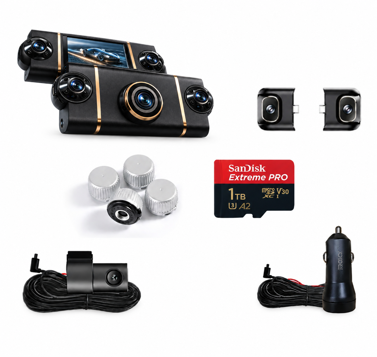 Cameră auto cu 4 camere – acoperire completă la 360°, înregistrare clară ziua și noaptea, 4K Ultra HD
