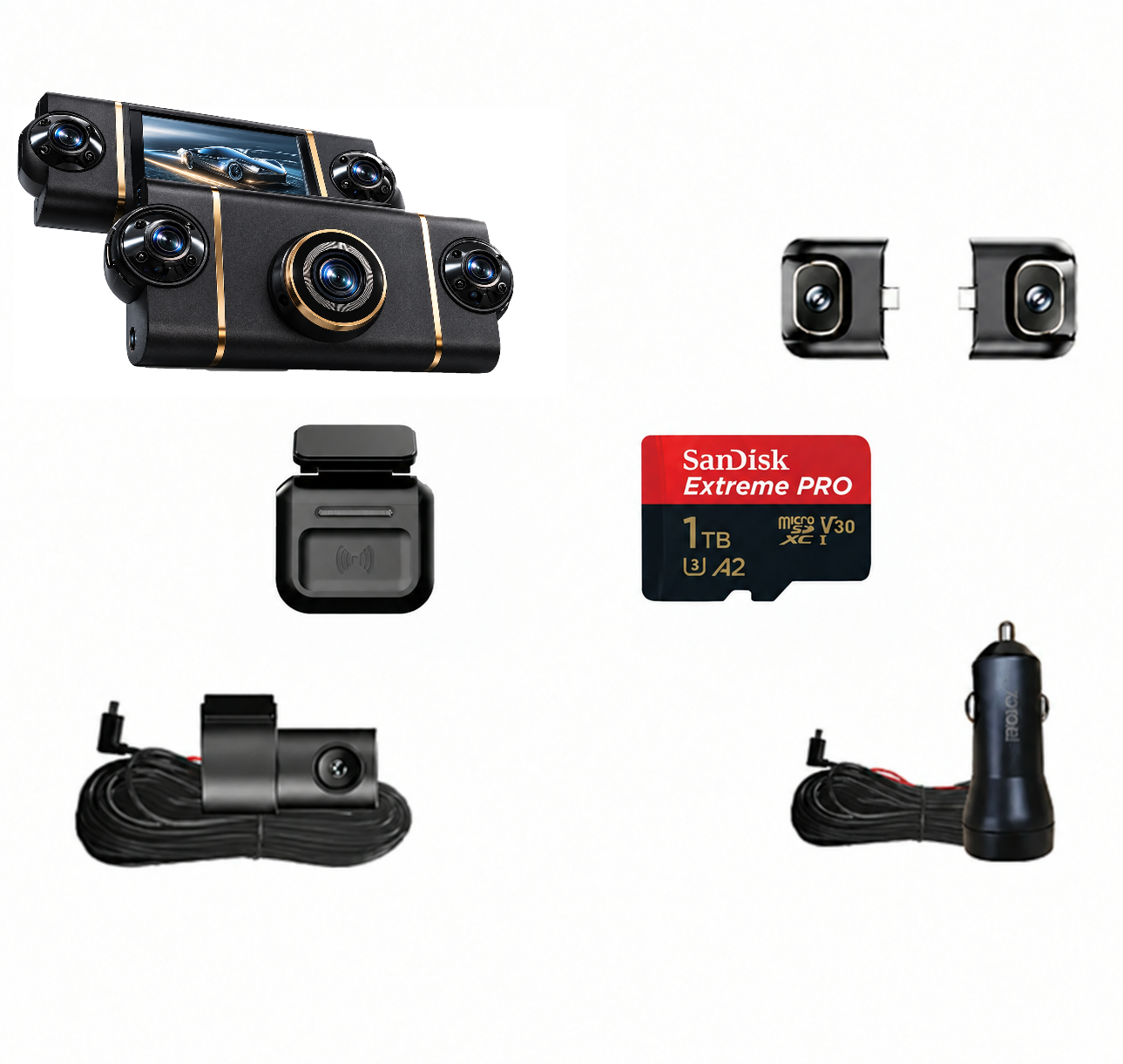 Cameră auto cu 4 camere – acoperire completă la 360°, înregistrare clară ziua și noaptea, 4K Ultra HD