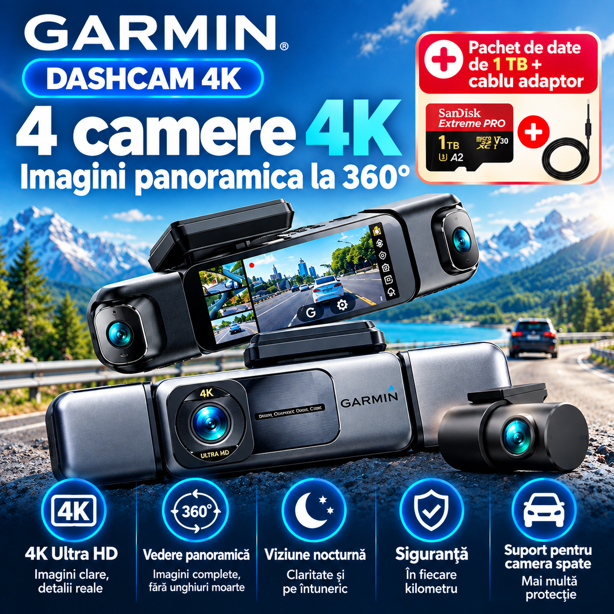 🎥🎥 Cameră inteligentă pentru mașină – 4K Ultra HD, panoramă la 360°, vedere nocturnă și urmărire GPS, toate într-unul! 🚗🚗