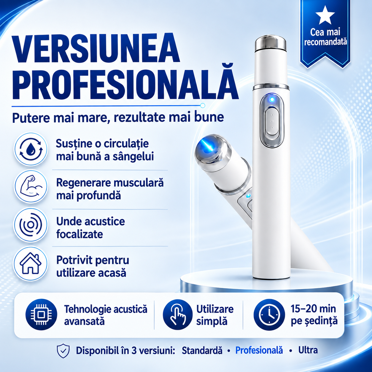 Terapia avansată cu unde de șoc acustice restabilește sănătatea țesutului penian și îmbunătățește fermitatea erecției, rezistența și încrederea în sine a bărbatului, atenuând în același timp durerile musculare, rigiditatea articulară și durerile tendinoas