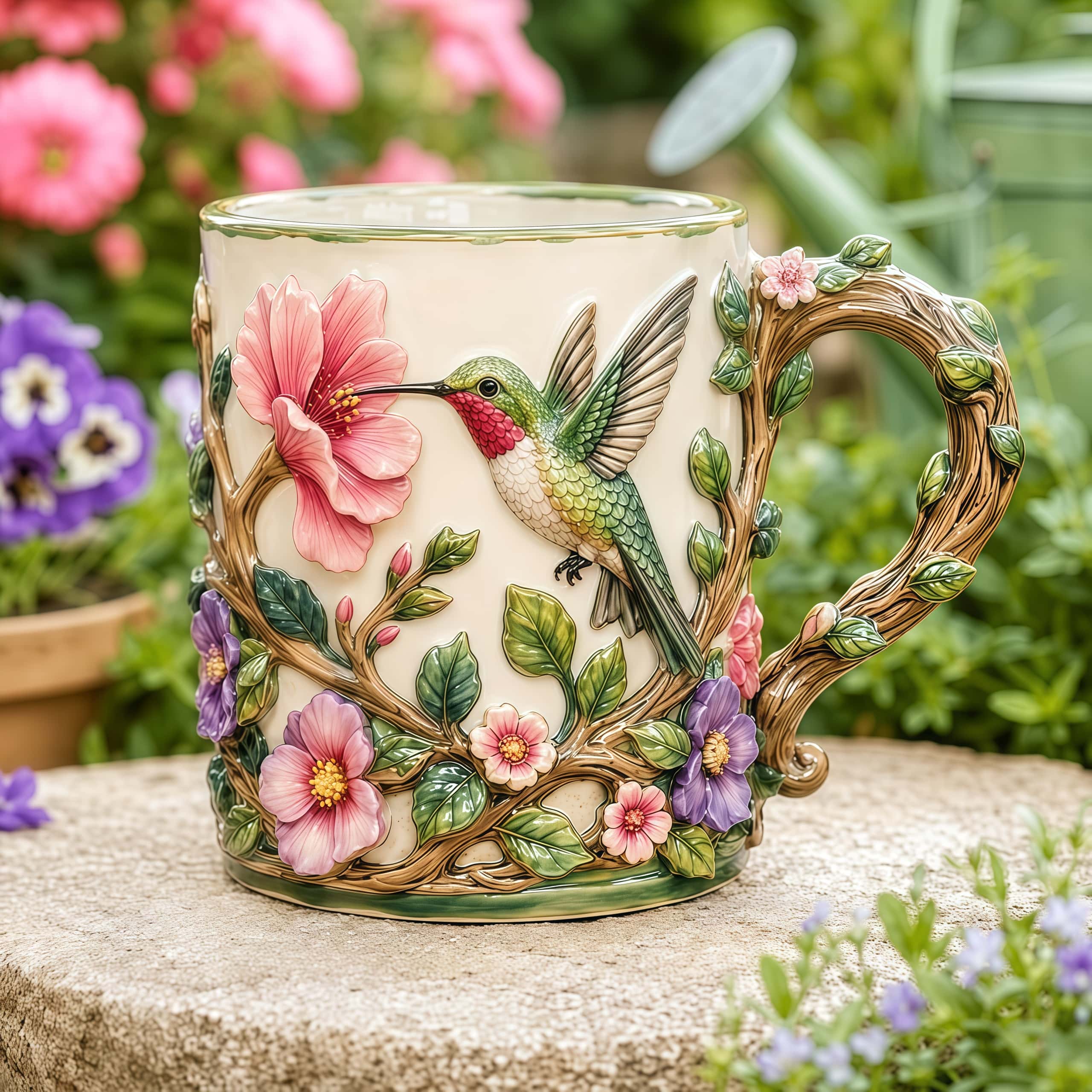Hummingbird Garden Embossed Mug