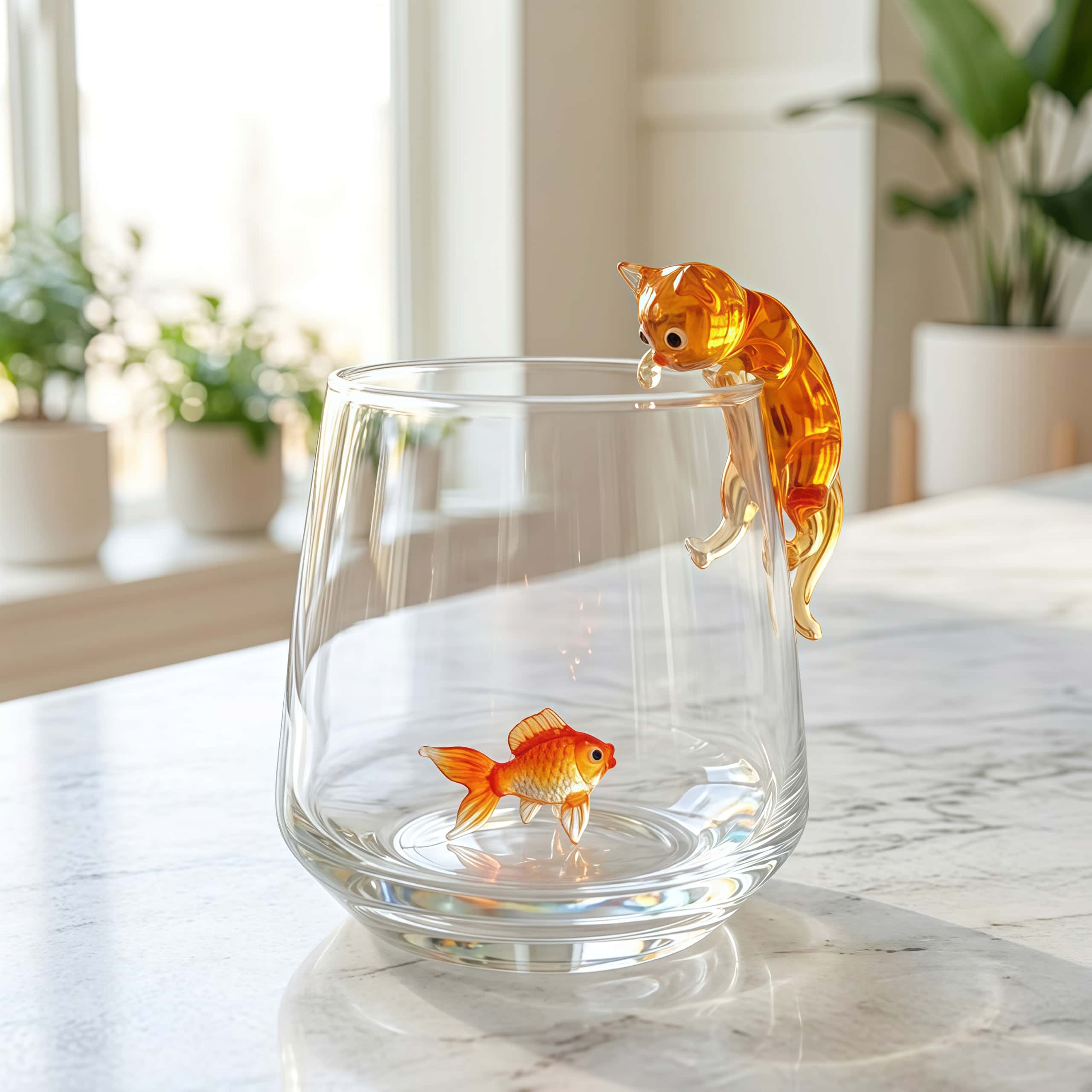 Hungry Cat & Goldfish Glass Cup