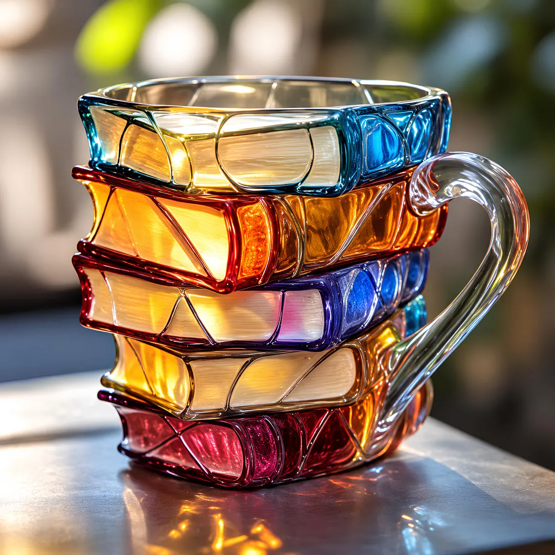 Hand-Painted Book Stack Glass Mug