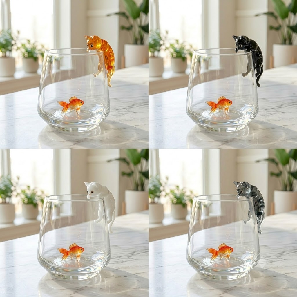 Hungry Cat & Goldfish Glass Cup