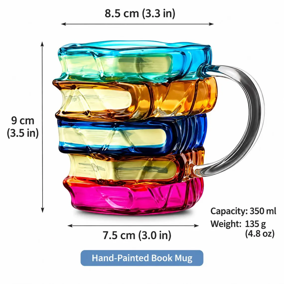 Hand-Painted Book Stack Glass Mug