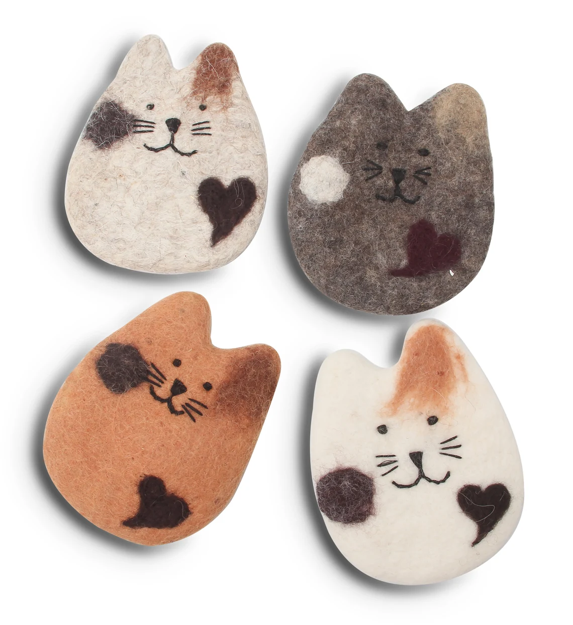 Absorbent Handmade Cat Coasters-Set of Four-4-Wool Felt-Gifts for Cat Lovers-Coaster Set-Funny Drink Coasters-