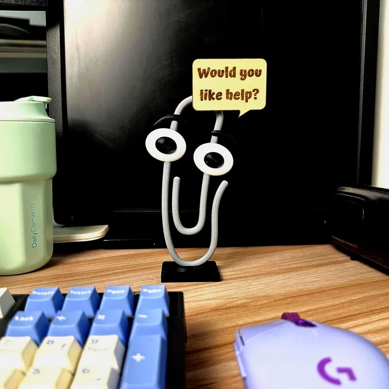 Clippy Desk Toy with Custom Text Sign