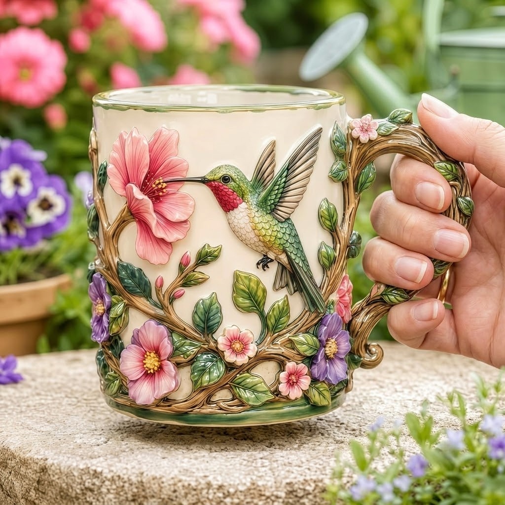 Hummingbird Garden Embossed Mug