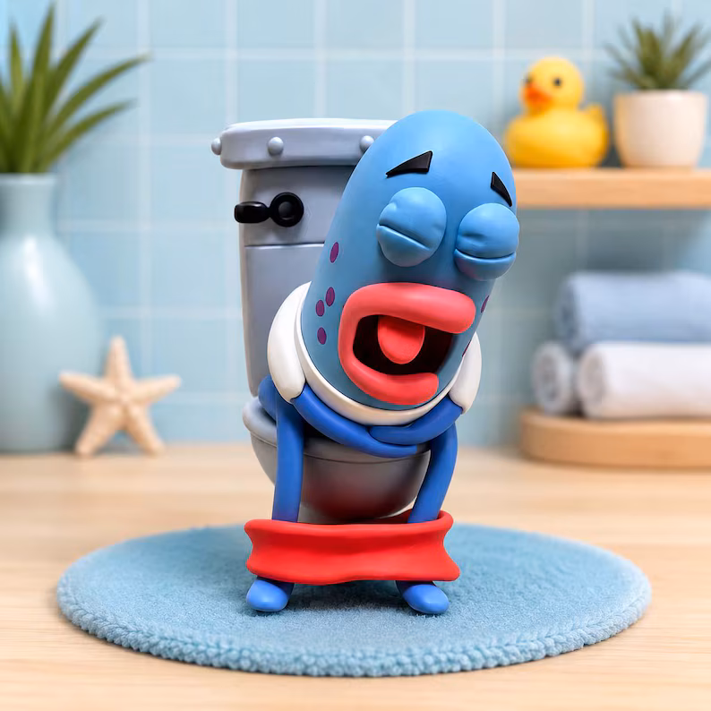 Funny Ugly Fish Toilet Figurine