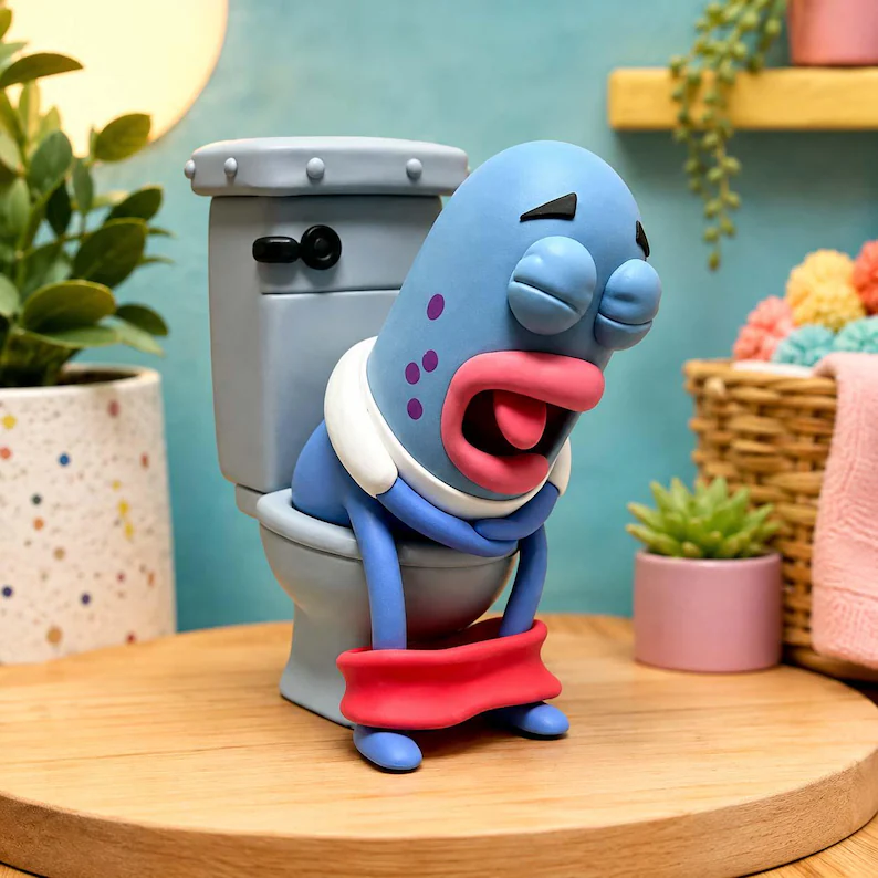 Funny Ugly Fish Toilet Figurine