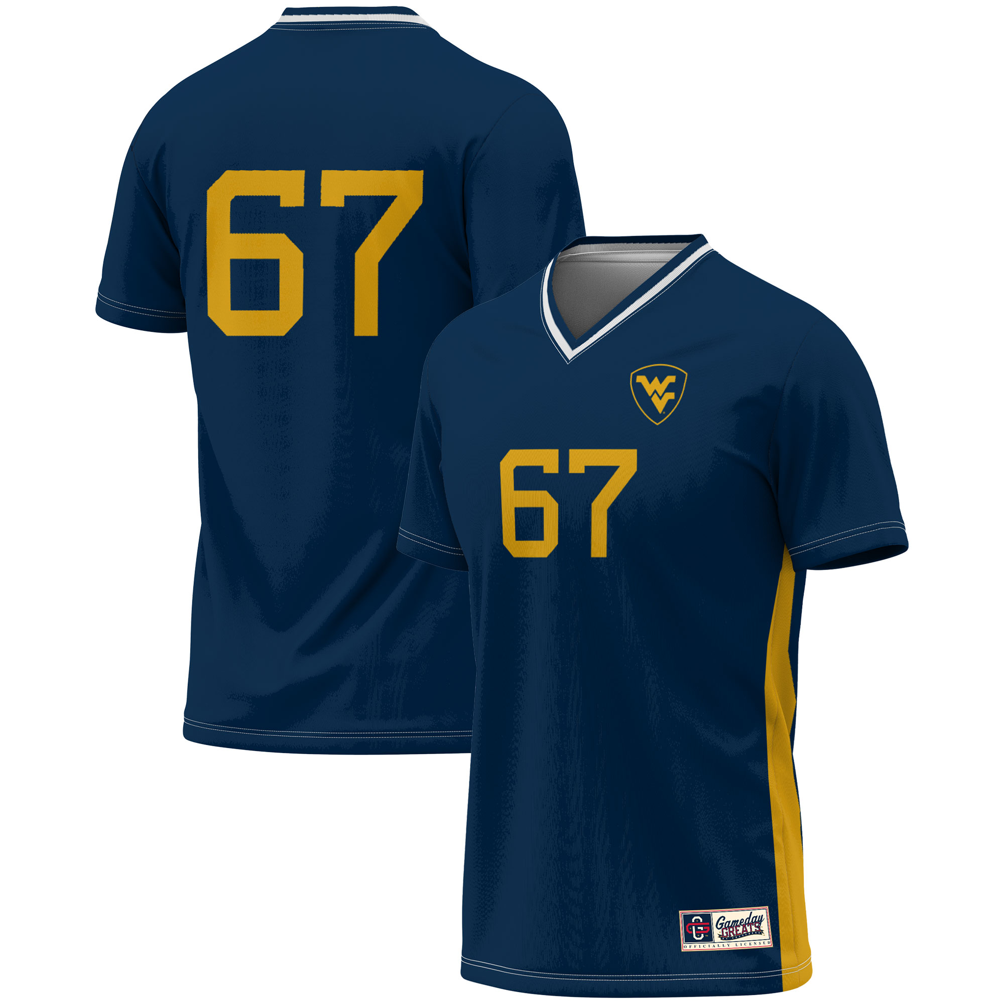 1 West Virginia Mountaineers Gameday Greats Unisex Lightweight Soccer Fashion Jersey Navy