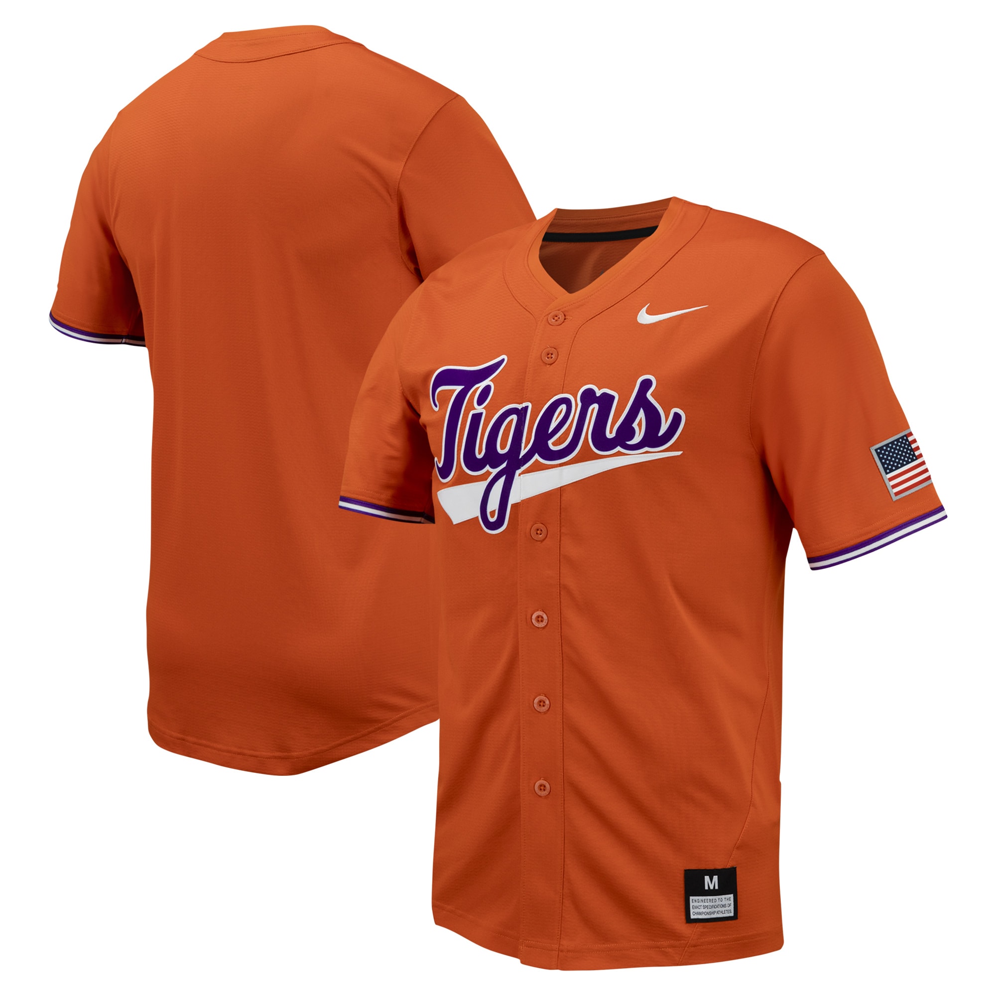 Clemson Tigers Replica Full Button Baseball Jersey Orange