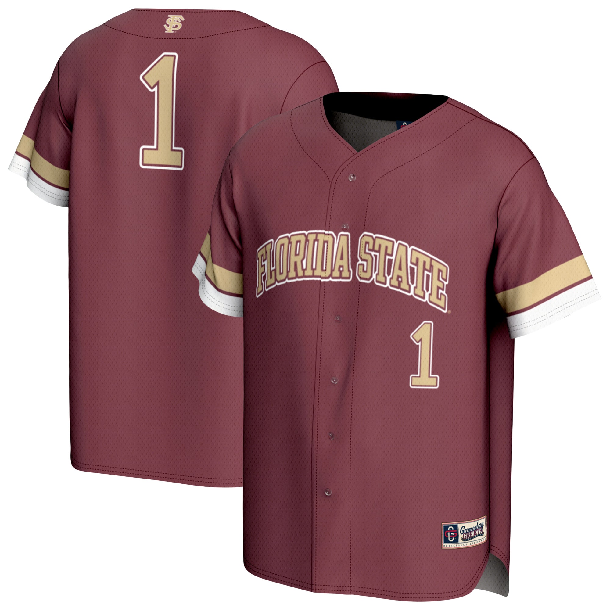 1 Florida State Seminoles Gameday Greats Unisex Lightweight Collegiate Baseball Fashion Jersey Garnet