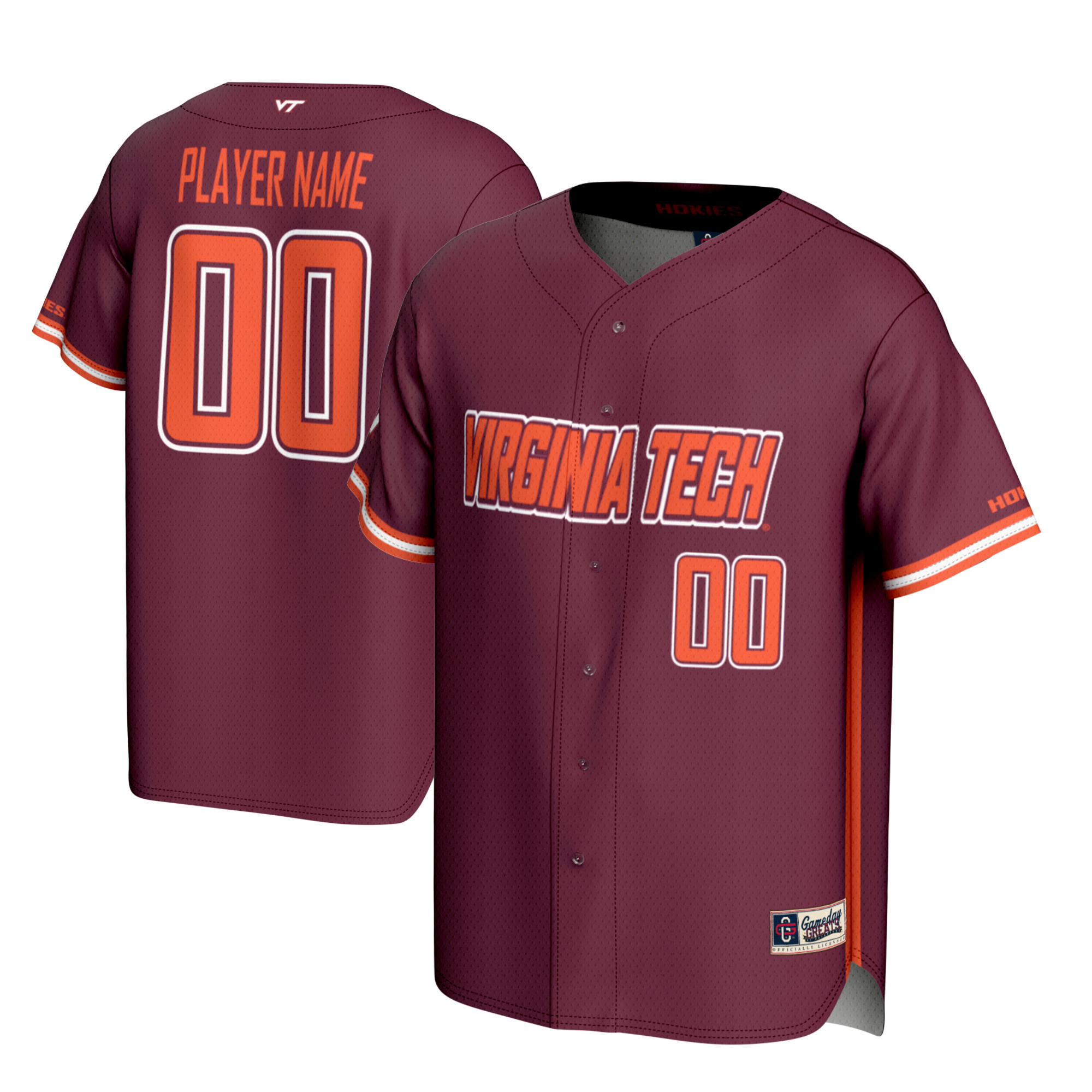 Virginia Tech Hokies Gameday Greats Nil Pick A Player Lightweight Baseball Jersey Maroon