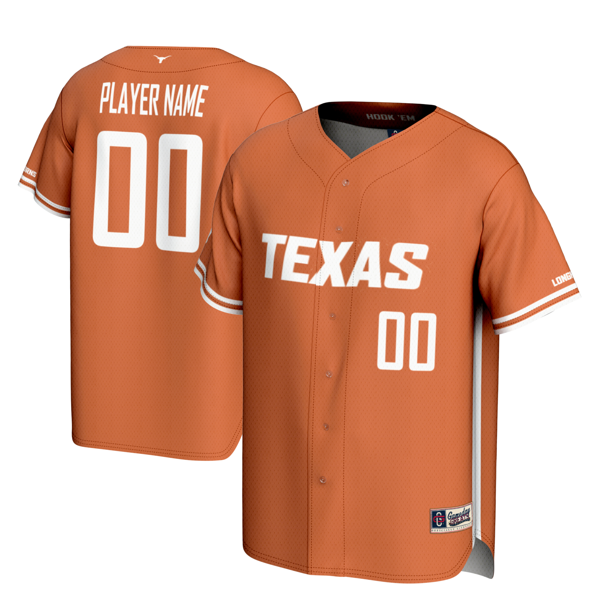 Texas Longhorns Gameday Greats Nil Pick A Player Lightweight Baseball Jersey Texas Orange Men