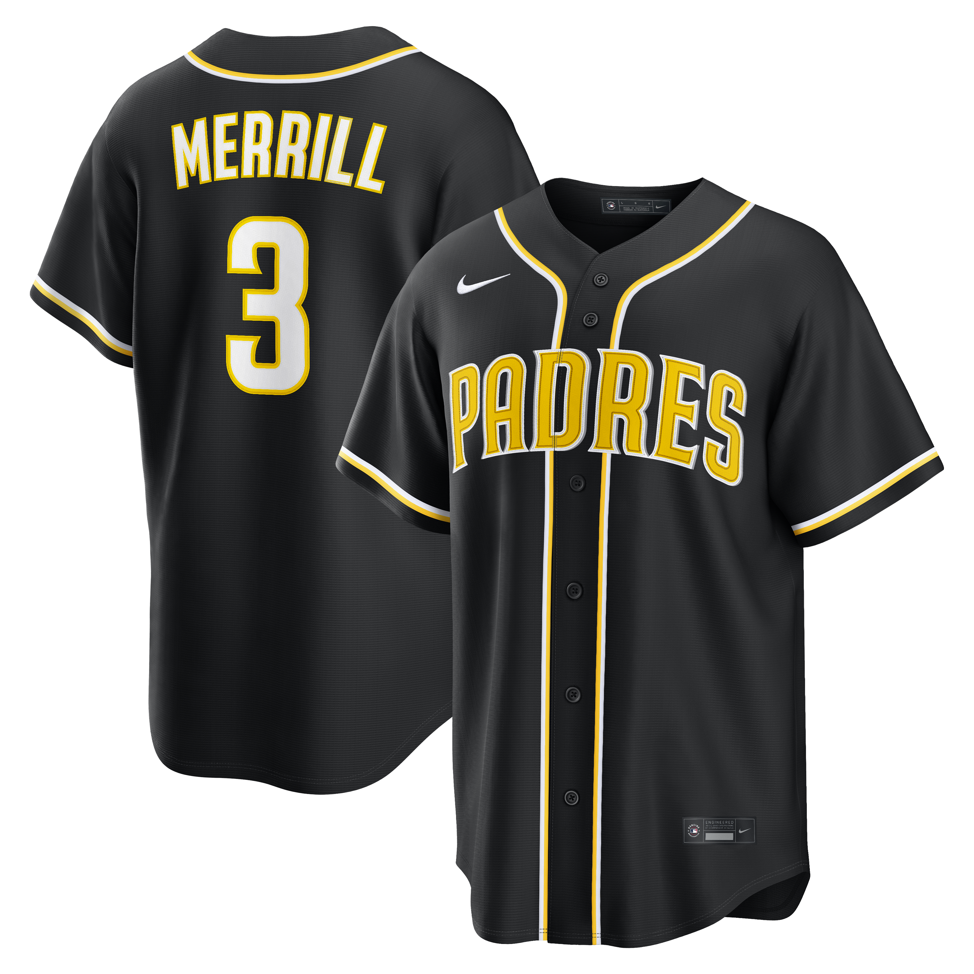 Jackson Merrill San Diego Padres Fashion Replica Black Out Jersey