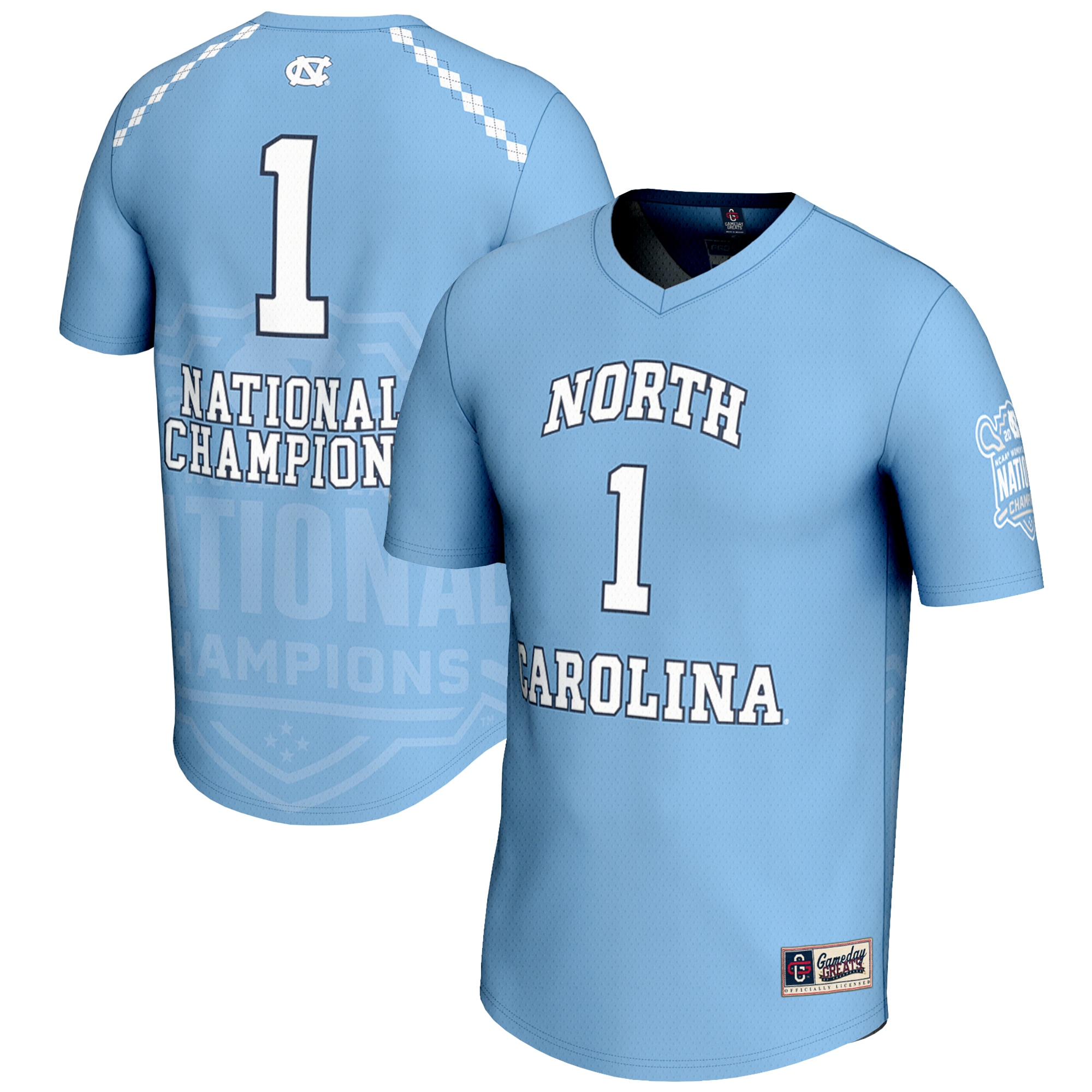 1 North Carolina Tar Heels Gameday Greats 2025 Ncaa Lacrosse National Champions Lightweight Fashion Jersey Carolina Blue Men