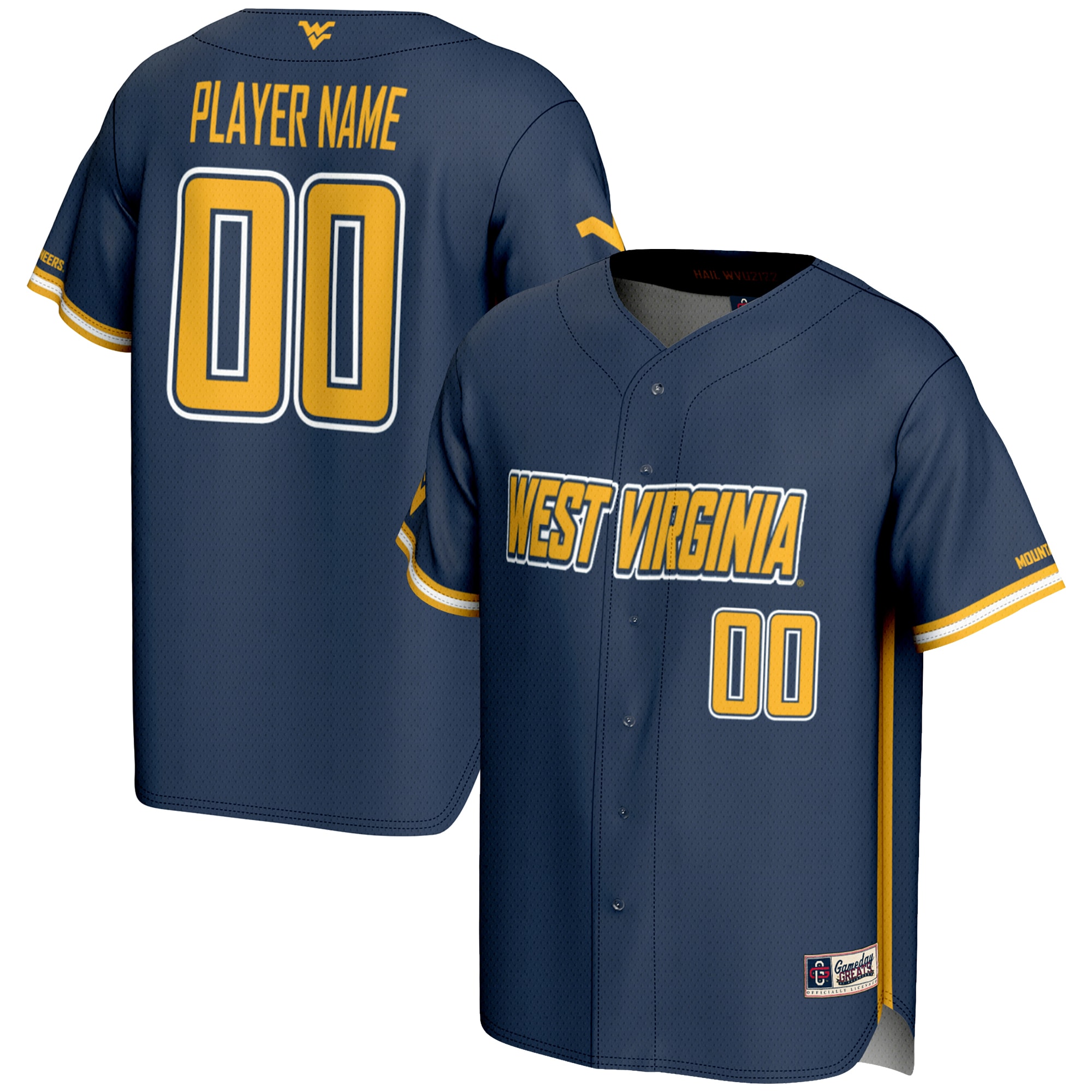 West Virginia Mountaineers Gameday Greats Nil Pick A Player Lightweight Baseball Jersey Navy