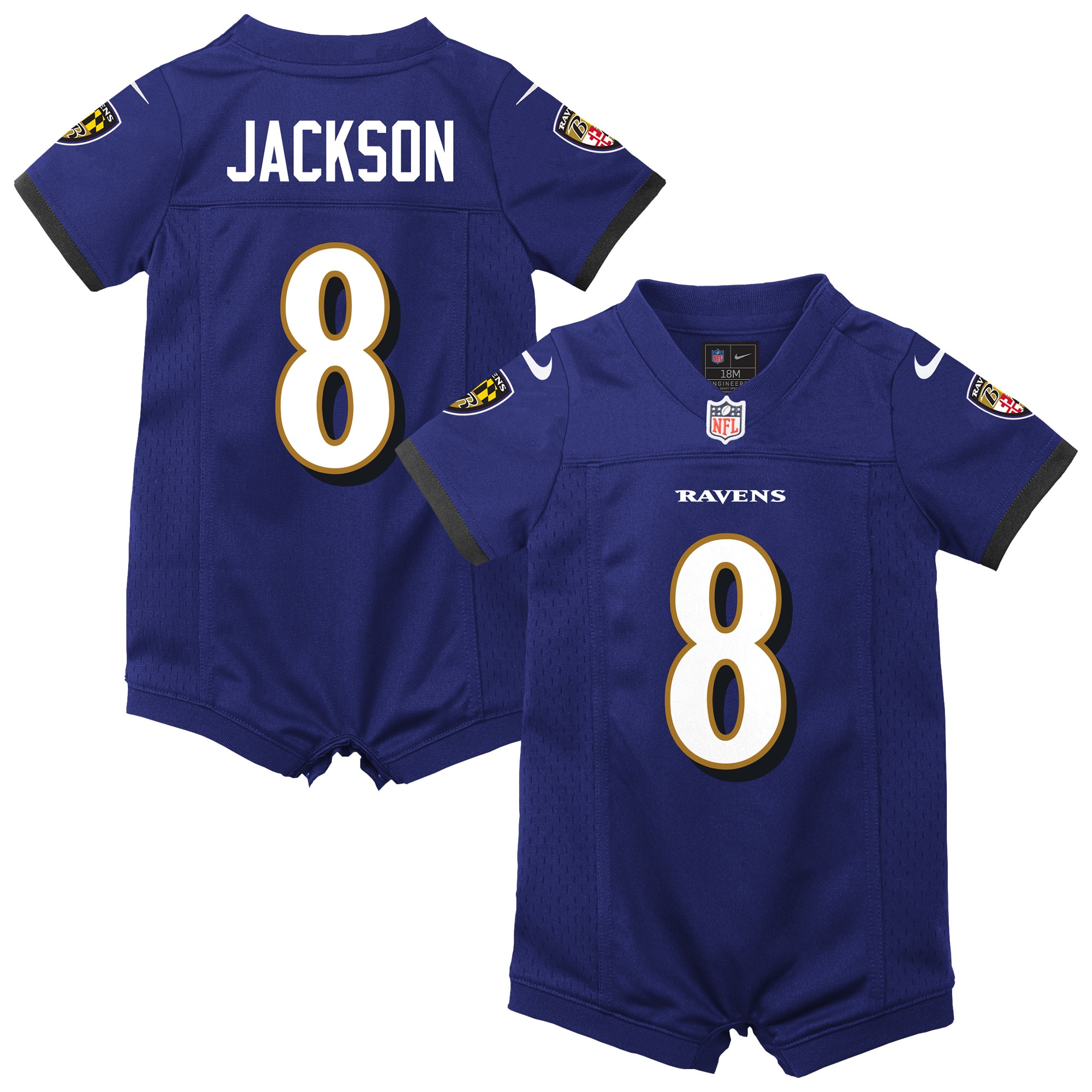 Lamar Jackson Baltimore Ravens Newborn Romper Game Jersey Purple