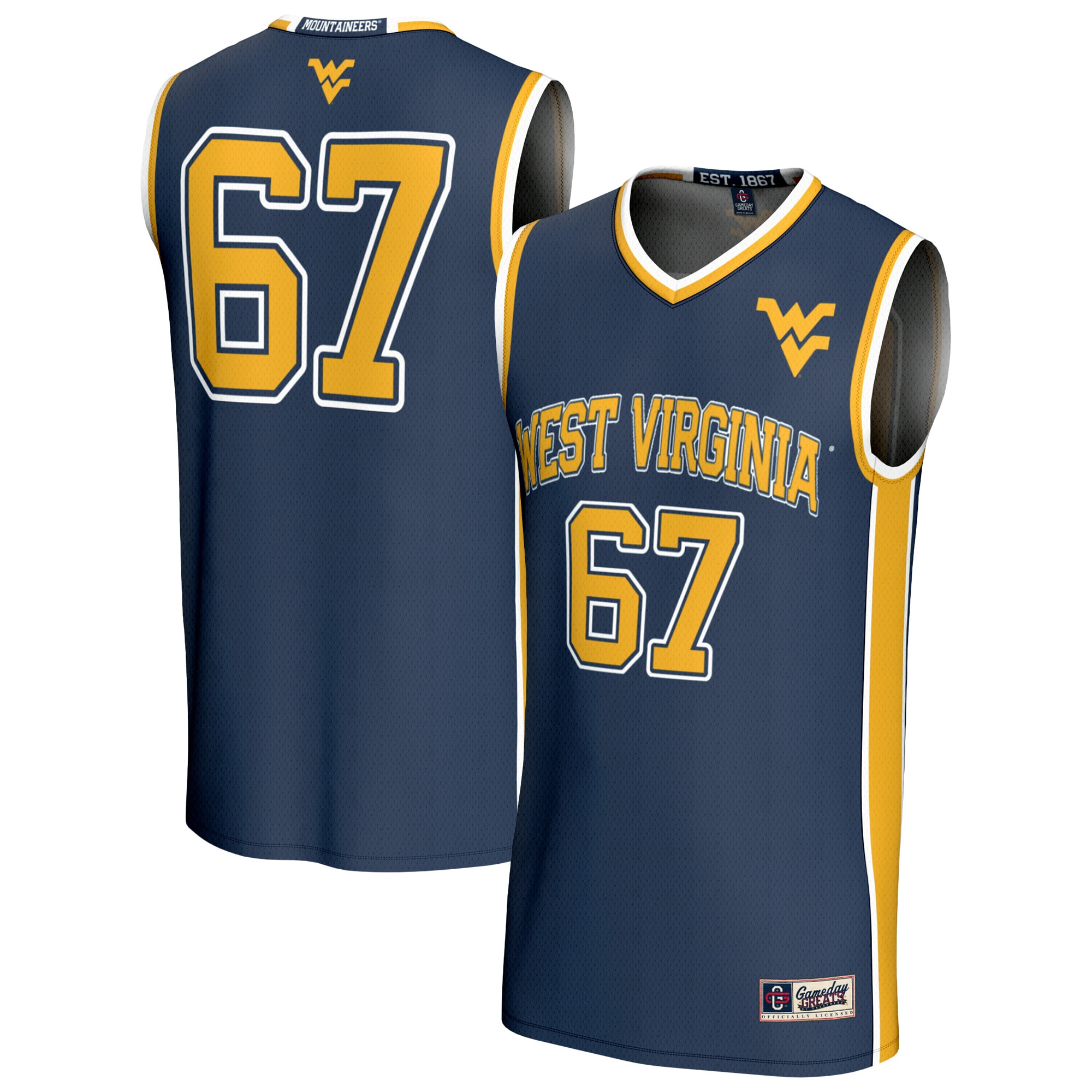 West Virginia Mountaineers Gameday Greats Unisex Lightweight Collegiate Basketball Fashion Jersey Navy