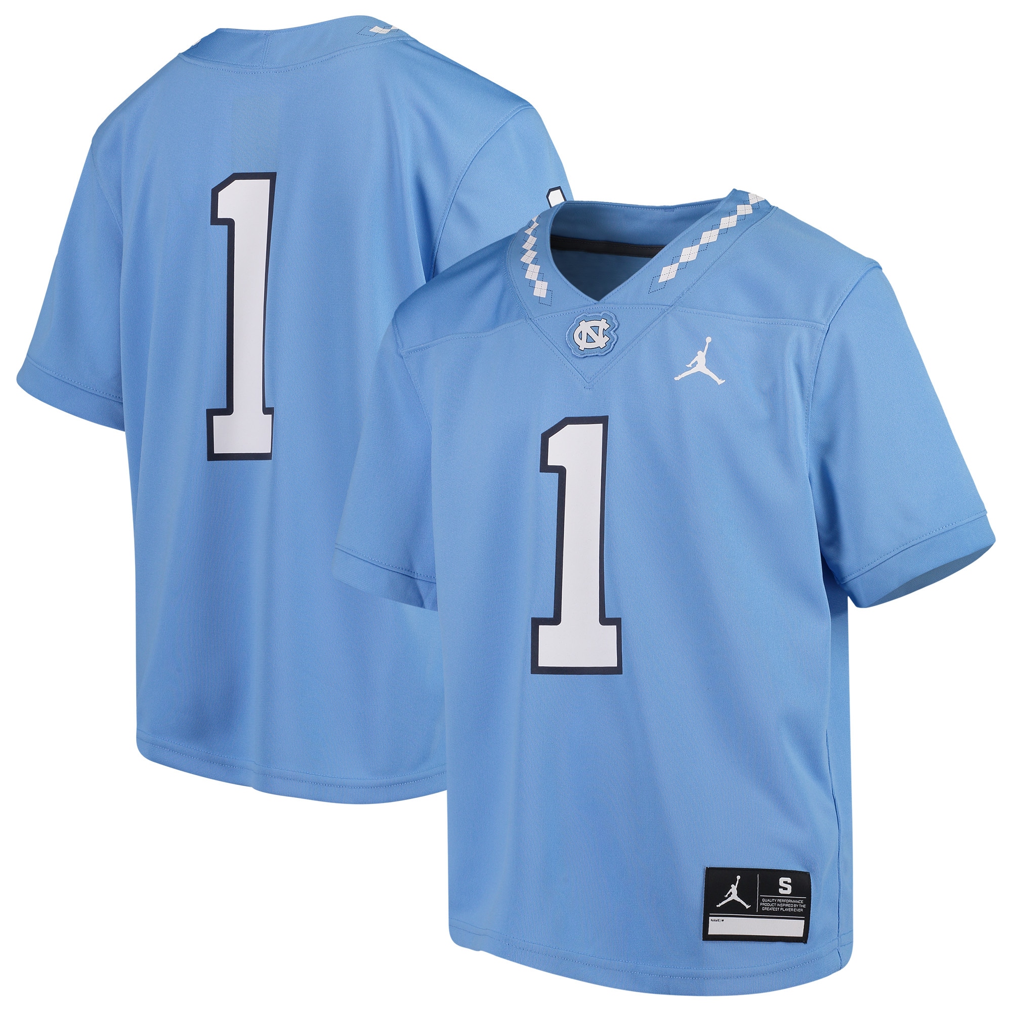 1 North Carolina Tar Heels Jordan Brand Team Replica Football Jersey Carolina Blue Men