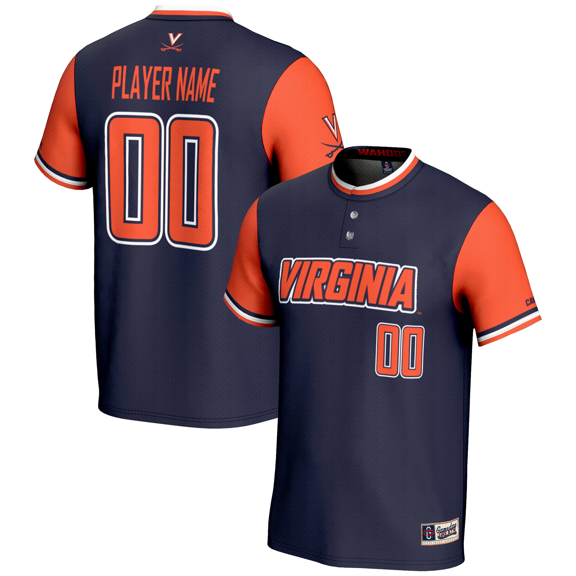 Virginia Cavaliers Gameday Greats Nil Pick A Player Lightweight Softball Jersey Navy Men