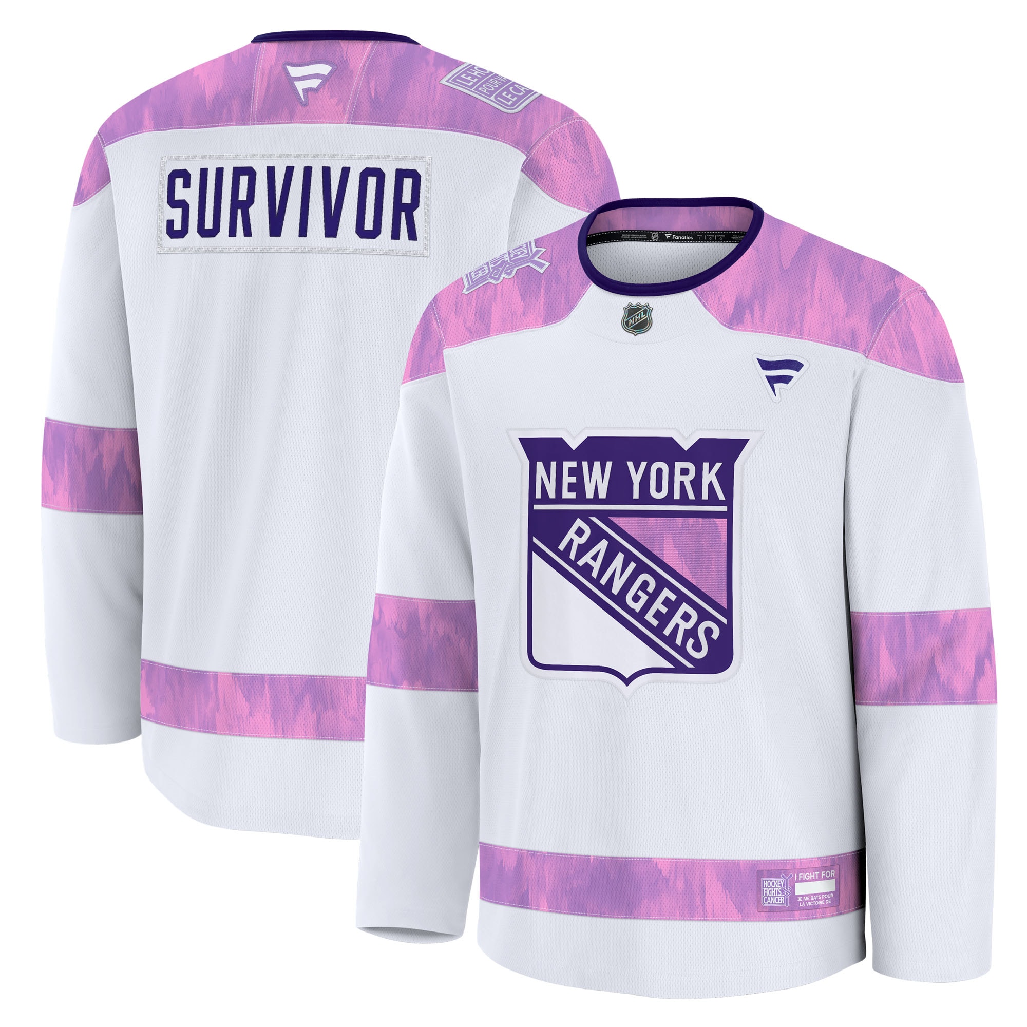 New York Rangers Hockey Fights Cancer Survivor Practice Jersey White