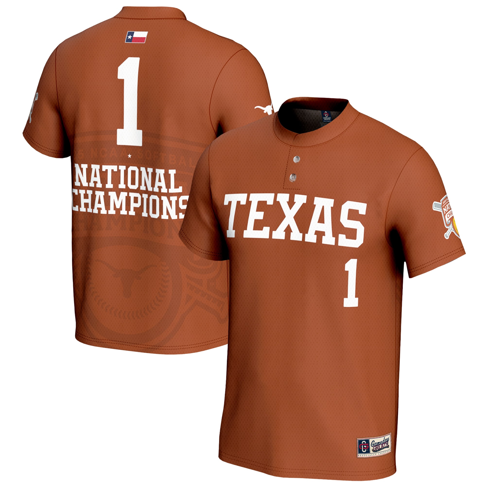1 Texas Longhorns Gameday Greats 2025 Ncaa Softball College World Series Champions Lightweight Commemorative Fashion Jersey T