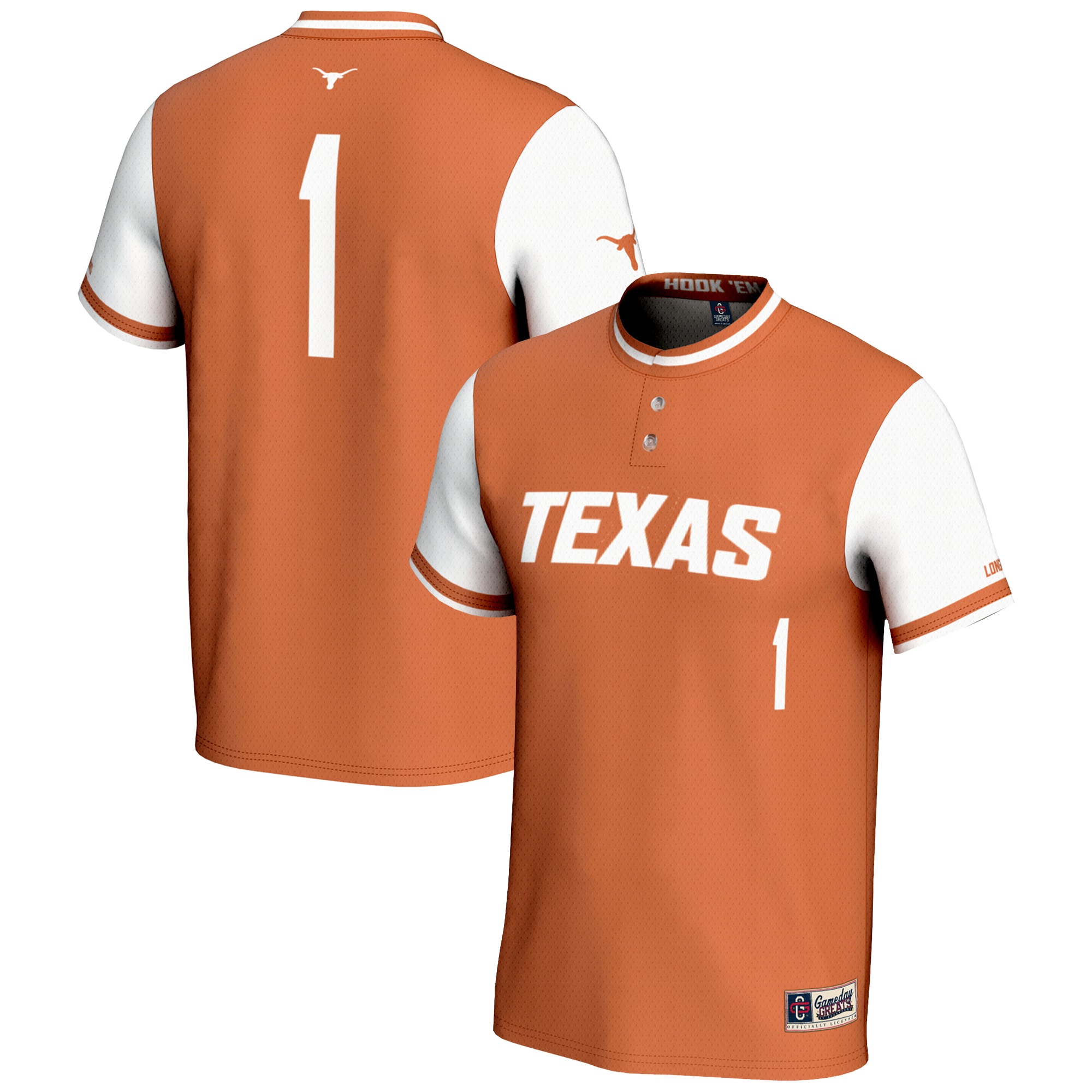 1 Texas Longhorns Gameday Greats Unisex Lightweight Softball Jersey Burnt Orange