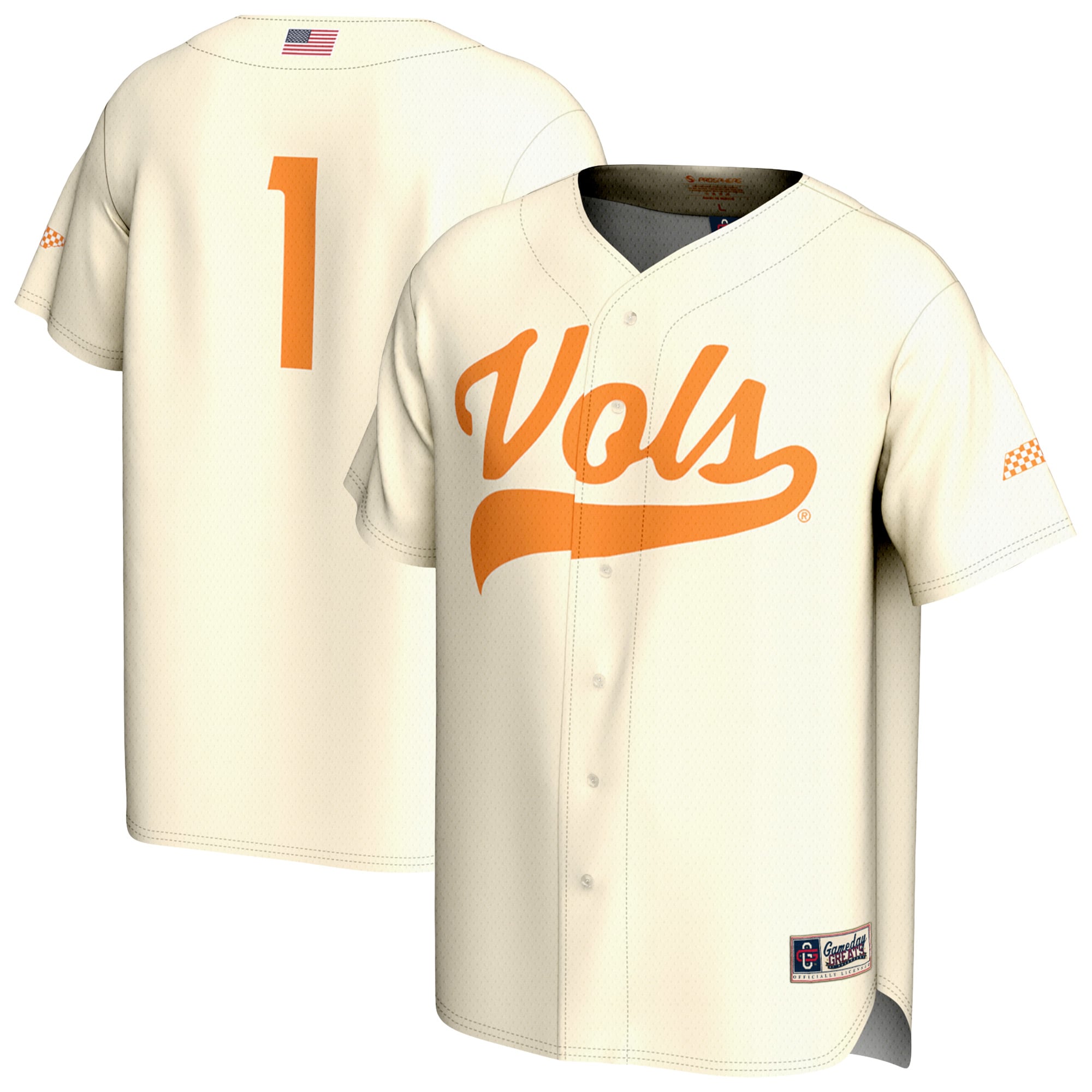 1 Tennessee Volunteers Gameday Greats Unisex Lightweight Baseball Fashion Jersey Cream