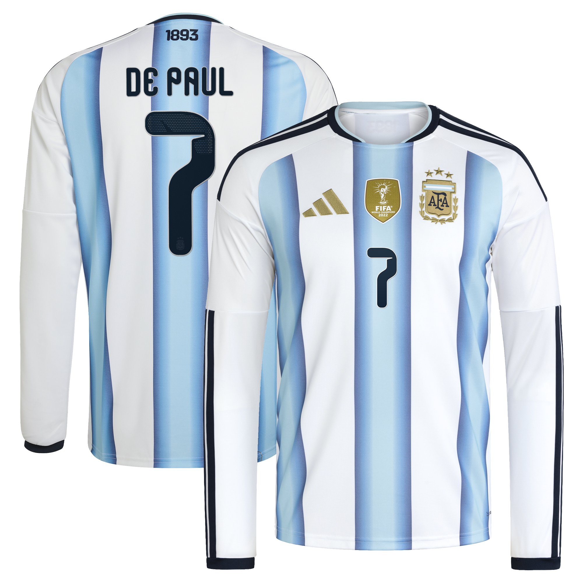 Rodrigo De Paul Argentina National Team 2026 Home Replica Long Sleeve Jersey White