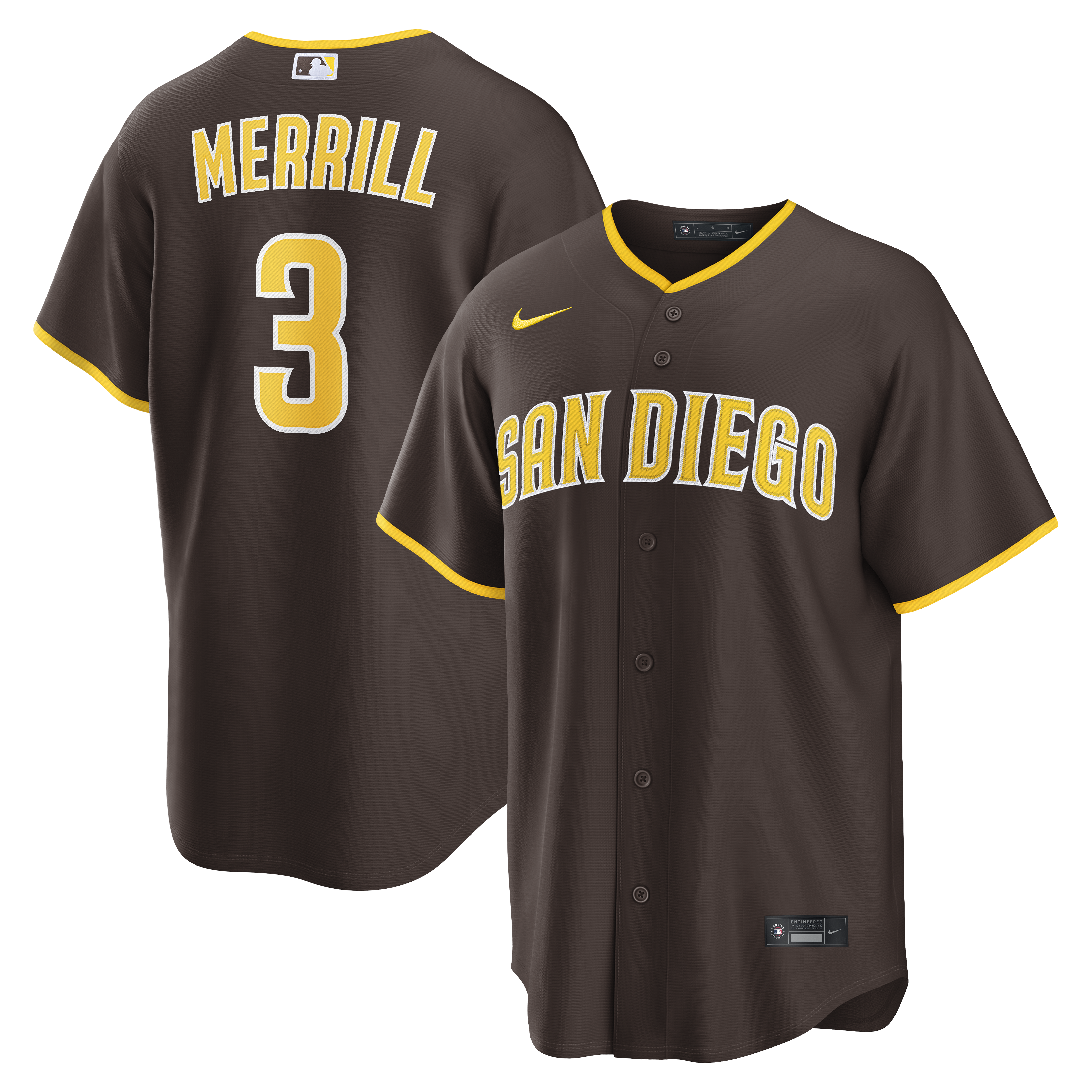 Jackson Merrill San Diego Padres Road Replica Jersey Brown