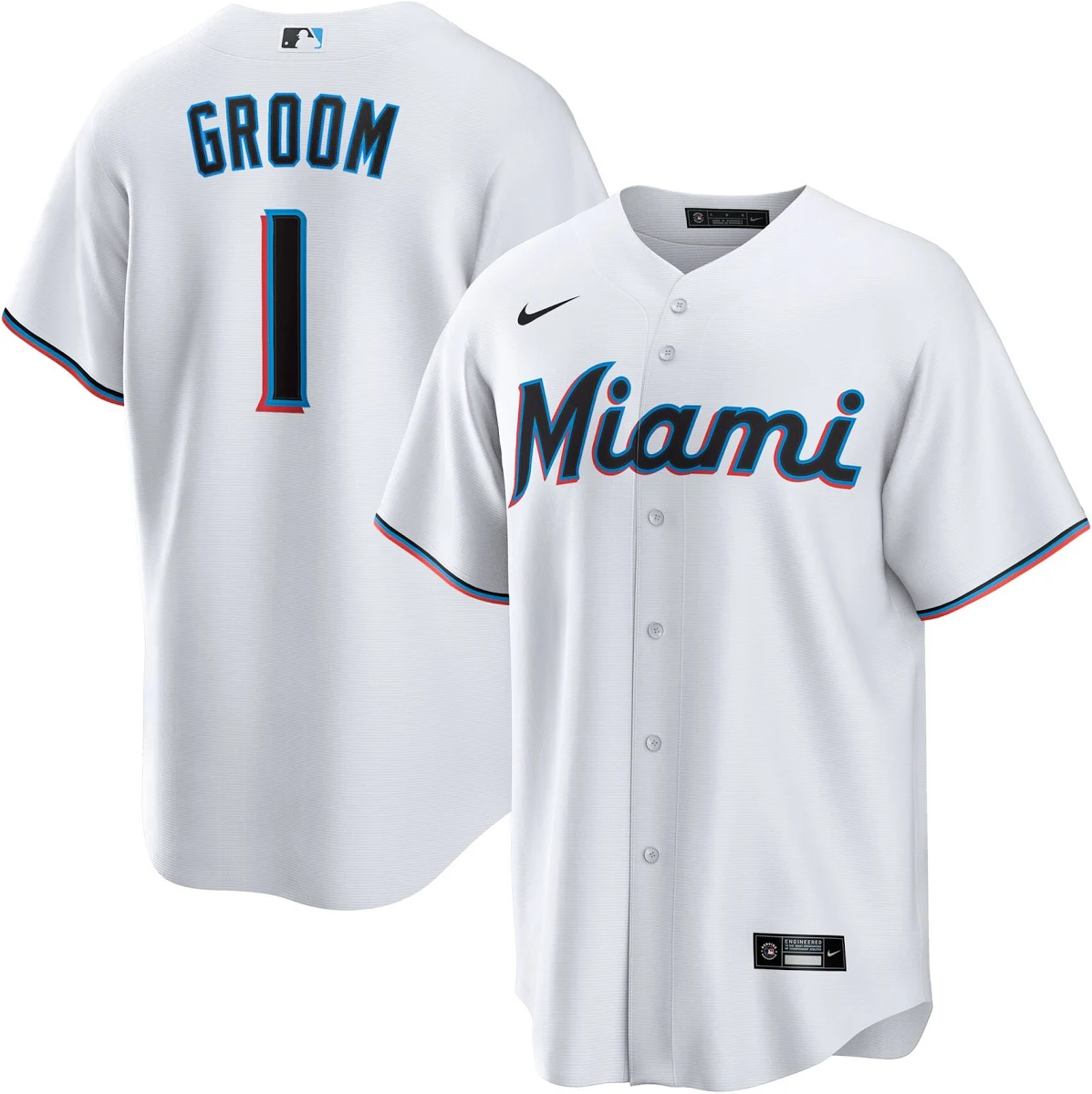 Miami Marlins 1 Groom Home Replica Jersey White