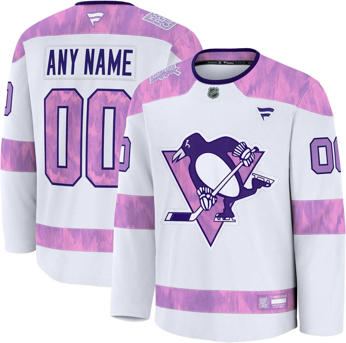 Pittsburgh Penguins Women S 2024 Hockey Fights Cancer Custom Practice Jersey White Women