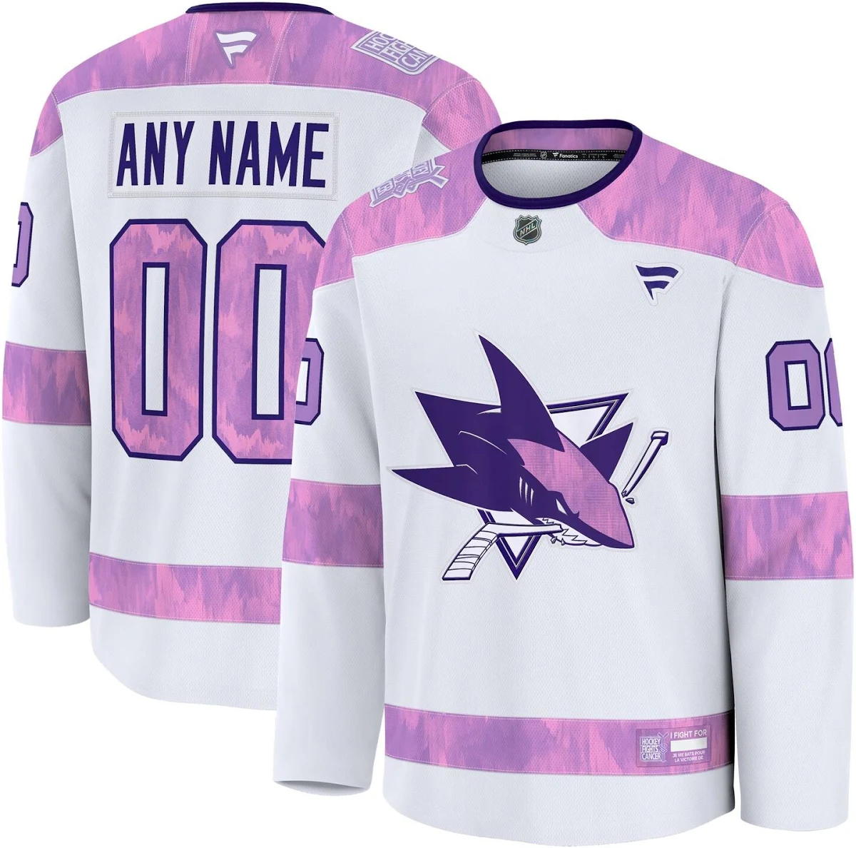 San Jose Sharks 2024 Hockey Fights Cancer Custom Practice Jersey White