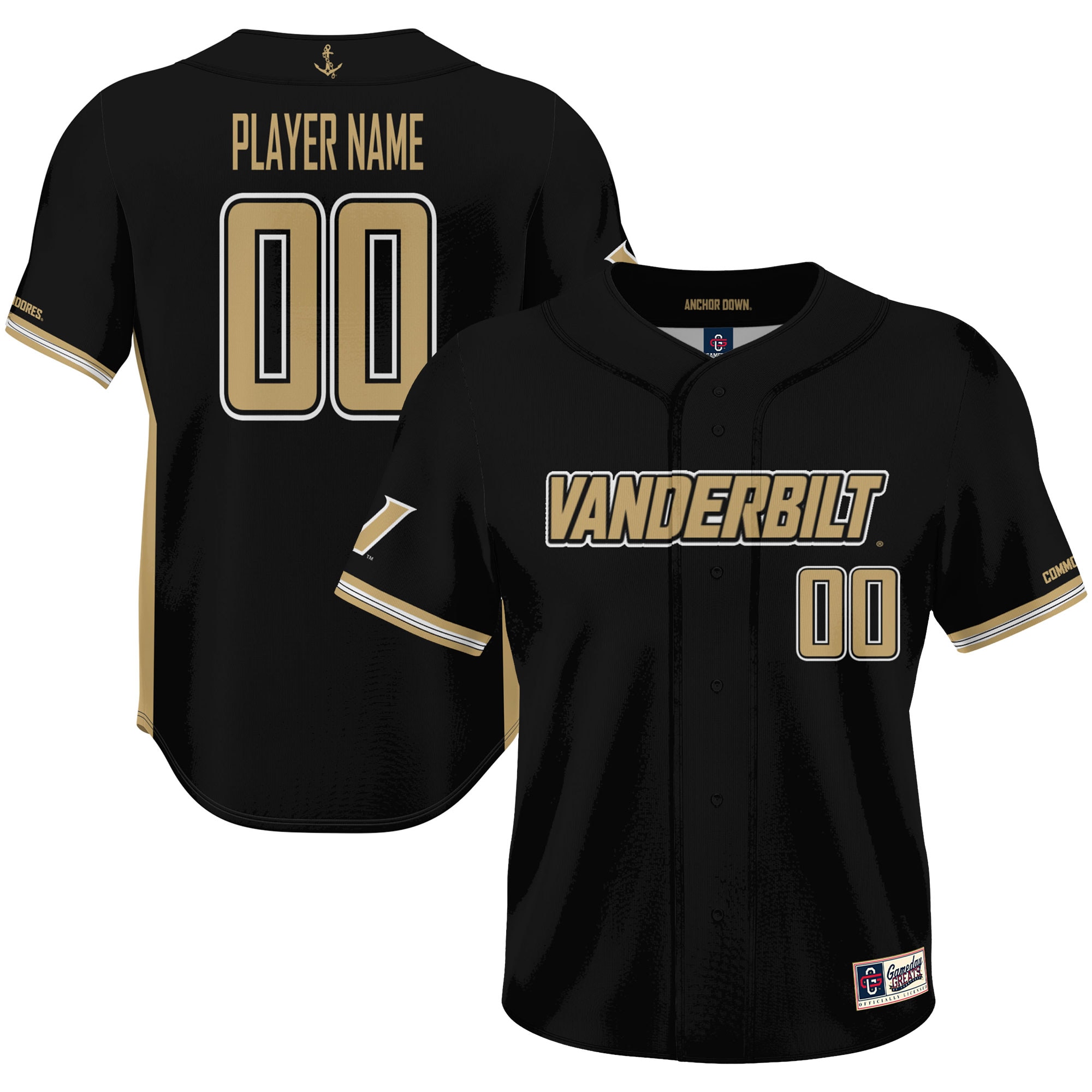 Vanderbilt Commodores Gameday Greats Nil Pick A Player Lightweight Baseball Jersey Black