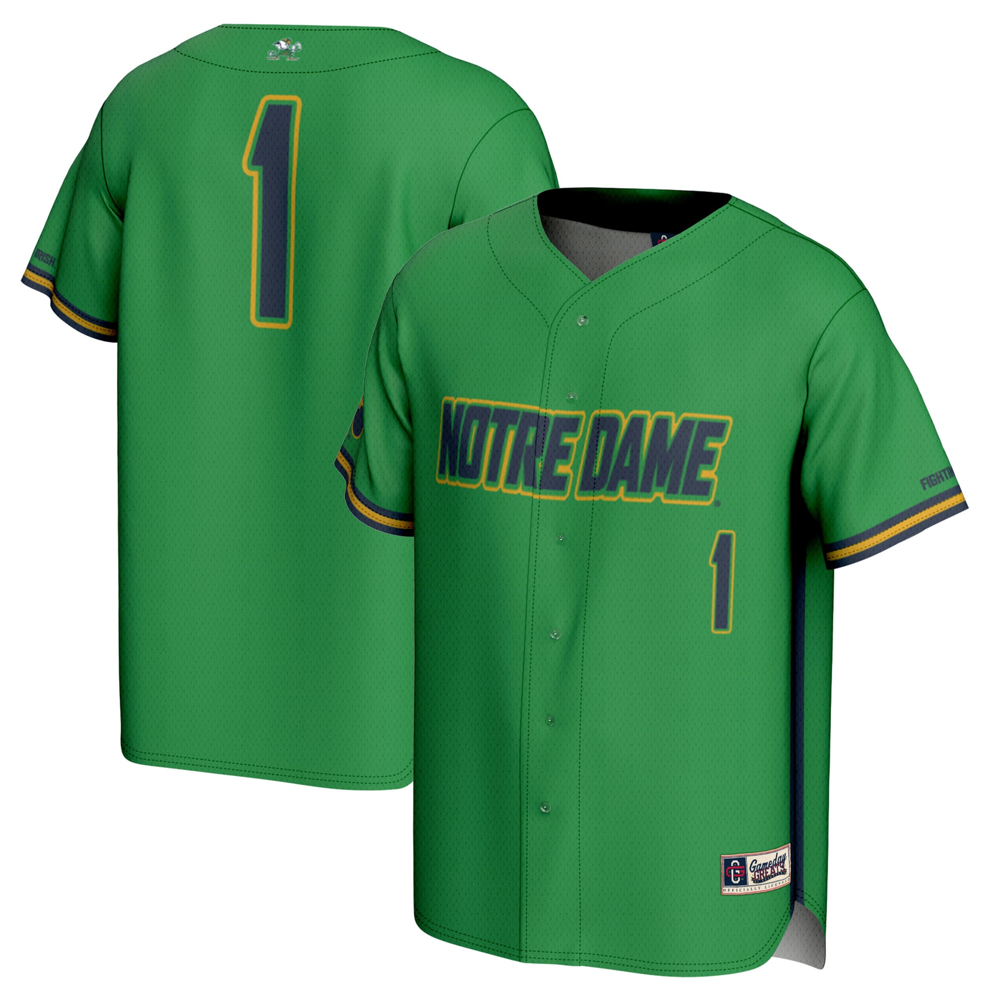 1 Notre Dame Fighting Irish Gameday Greats Lightweight Baseball Jersey Green Men