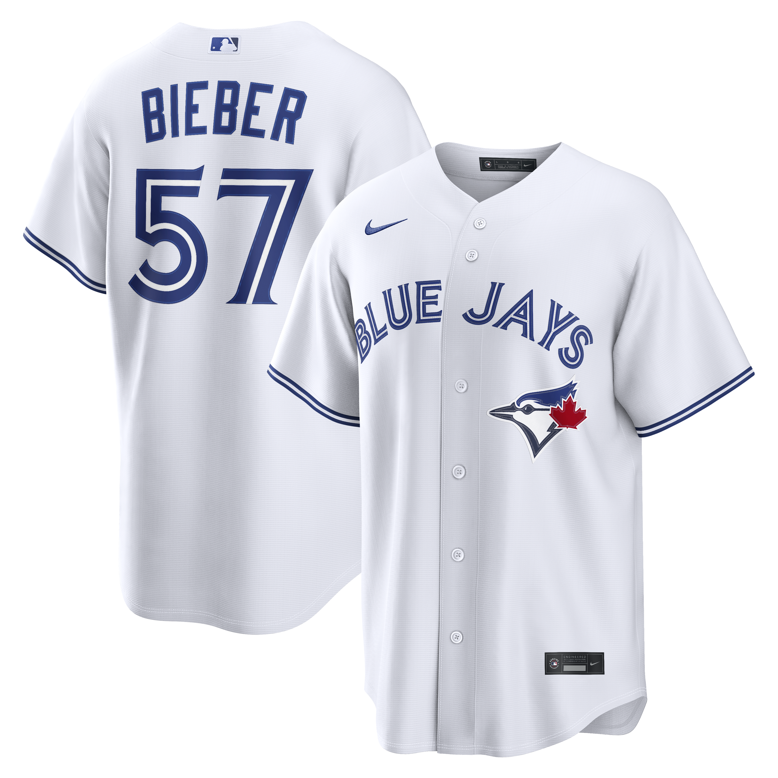 Shane Bieber Toronto Blue Jays Home Replica Jersey White