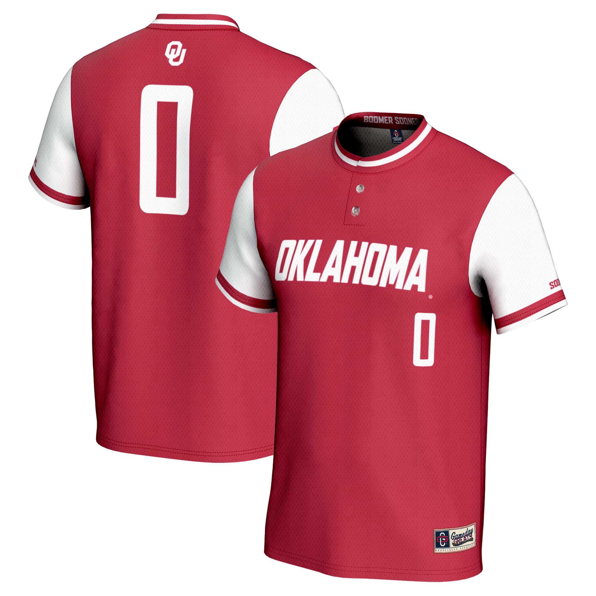 0 Oklahoma Sooners Gameday Greats Unisex Lightweight Softball Jersey Crimson