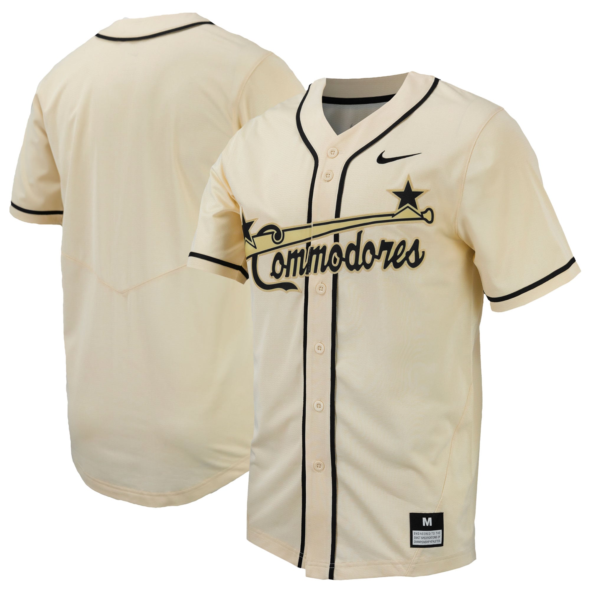 Vanderbilt Commodores Replica Full Button Baseball Jersey Natural