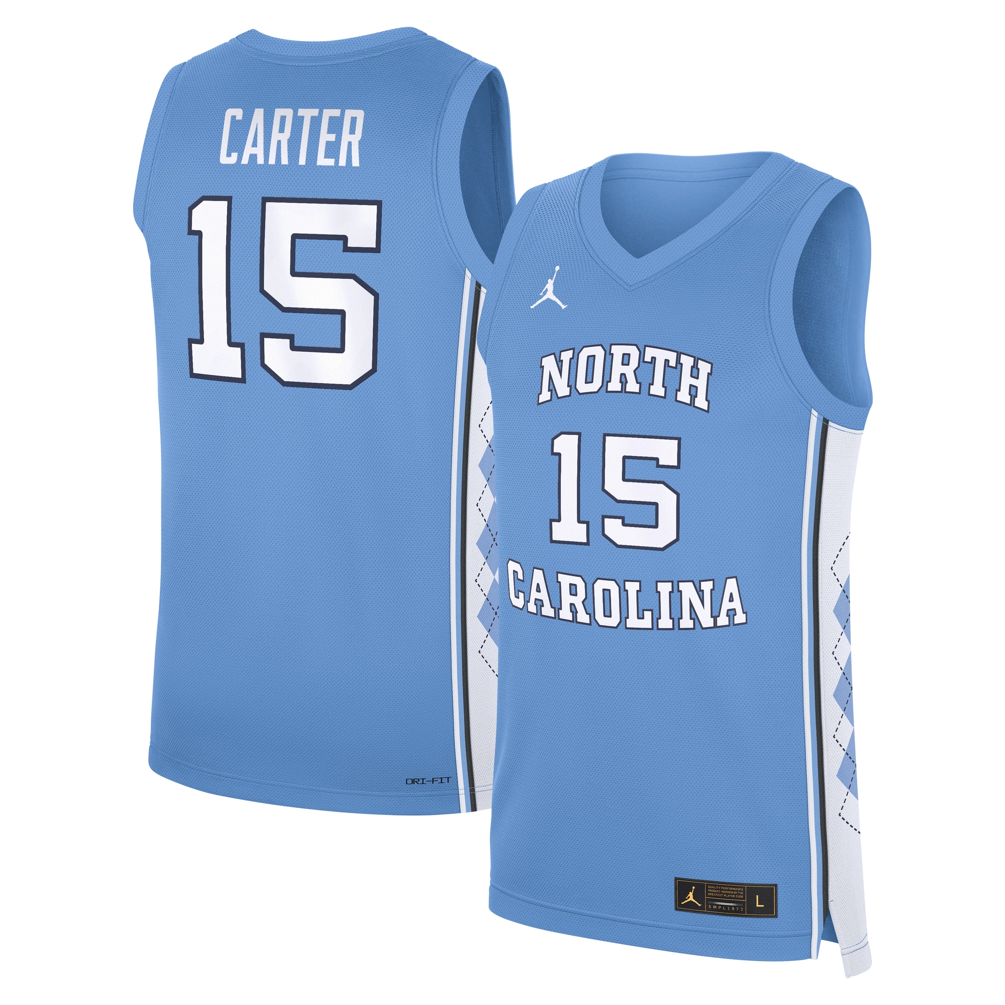 Vince Carter North Carolina Tar Heels Jordan Brand Road Replica Basketball Jersey Carolina Blue