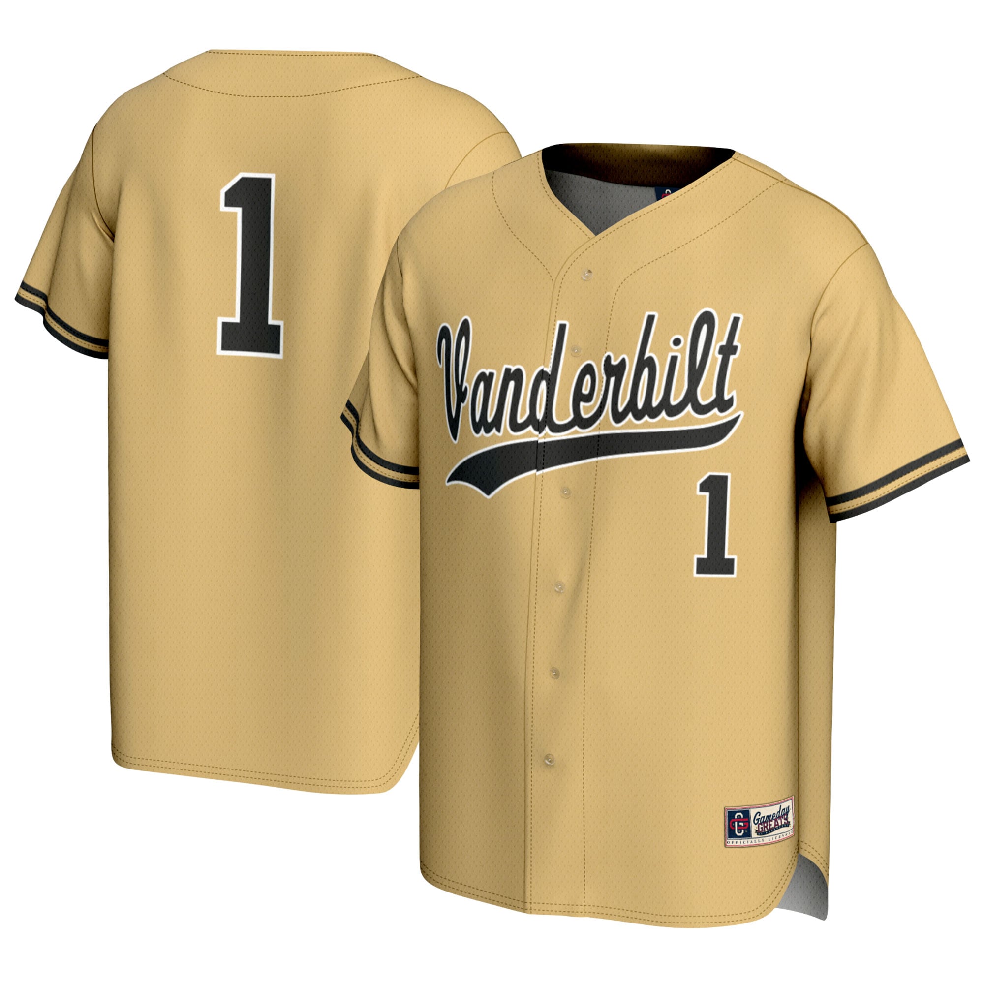 1 Vanderbilt Commodores Gameday Greats Baseball Lightweight Fashion Jersey Gold Men