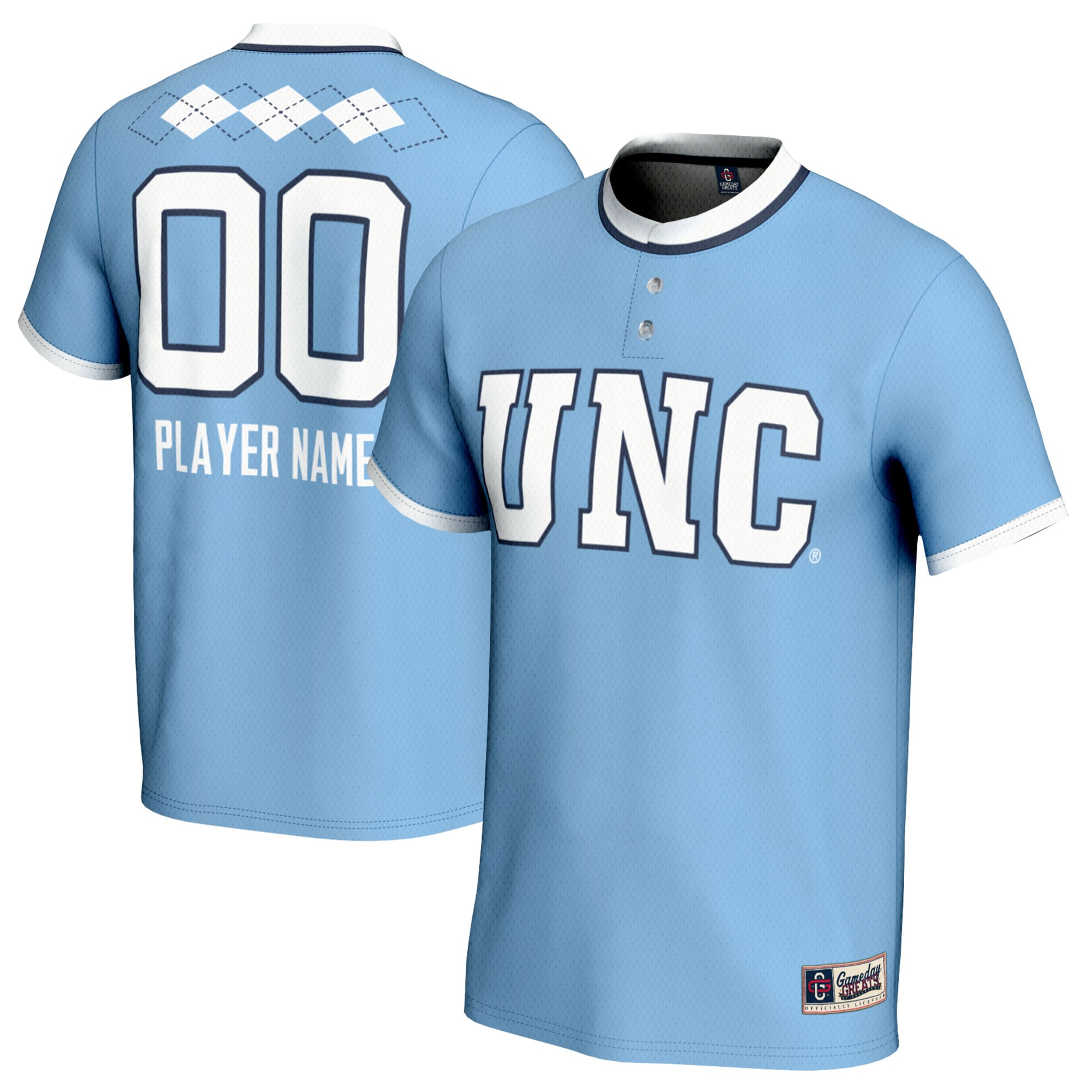 North Carolina Tar Heels Gameday Greats Unisex Nil Pick A Player Lightweight Softball Jersey Carolina Blue